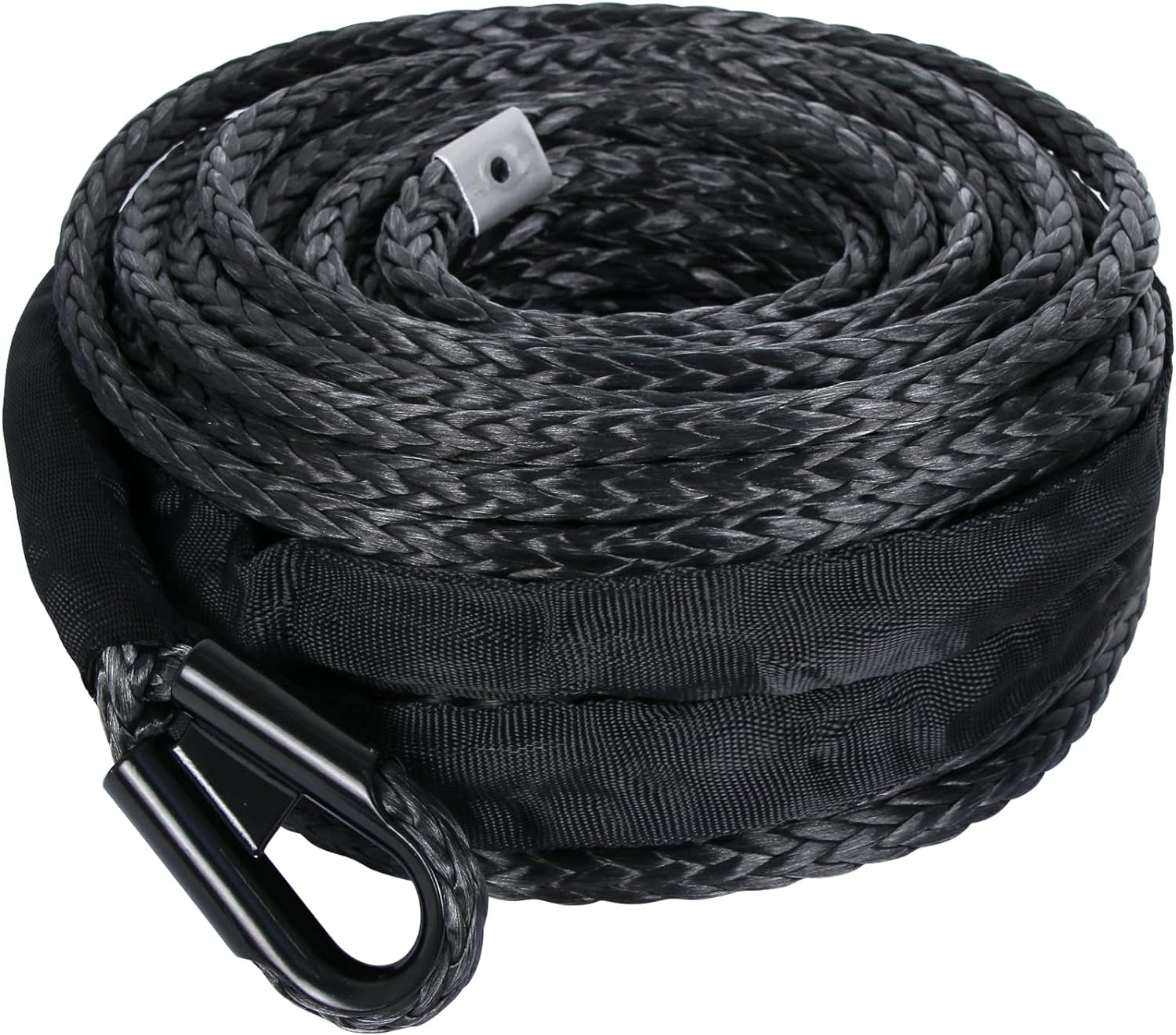 3/8 in X 95 Ft Synthetic Winch Rope with Protecting Sleeve and Thimble, 26,500 Lb Break Strength - Heavy Duty Winch Rope for ATV, UTV, Boat Trailer, Jeep, Quad, Polaris, Winch Cable (Black)