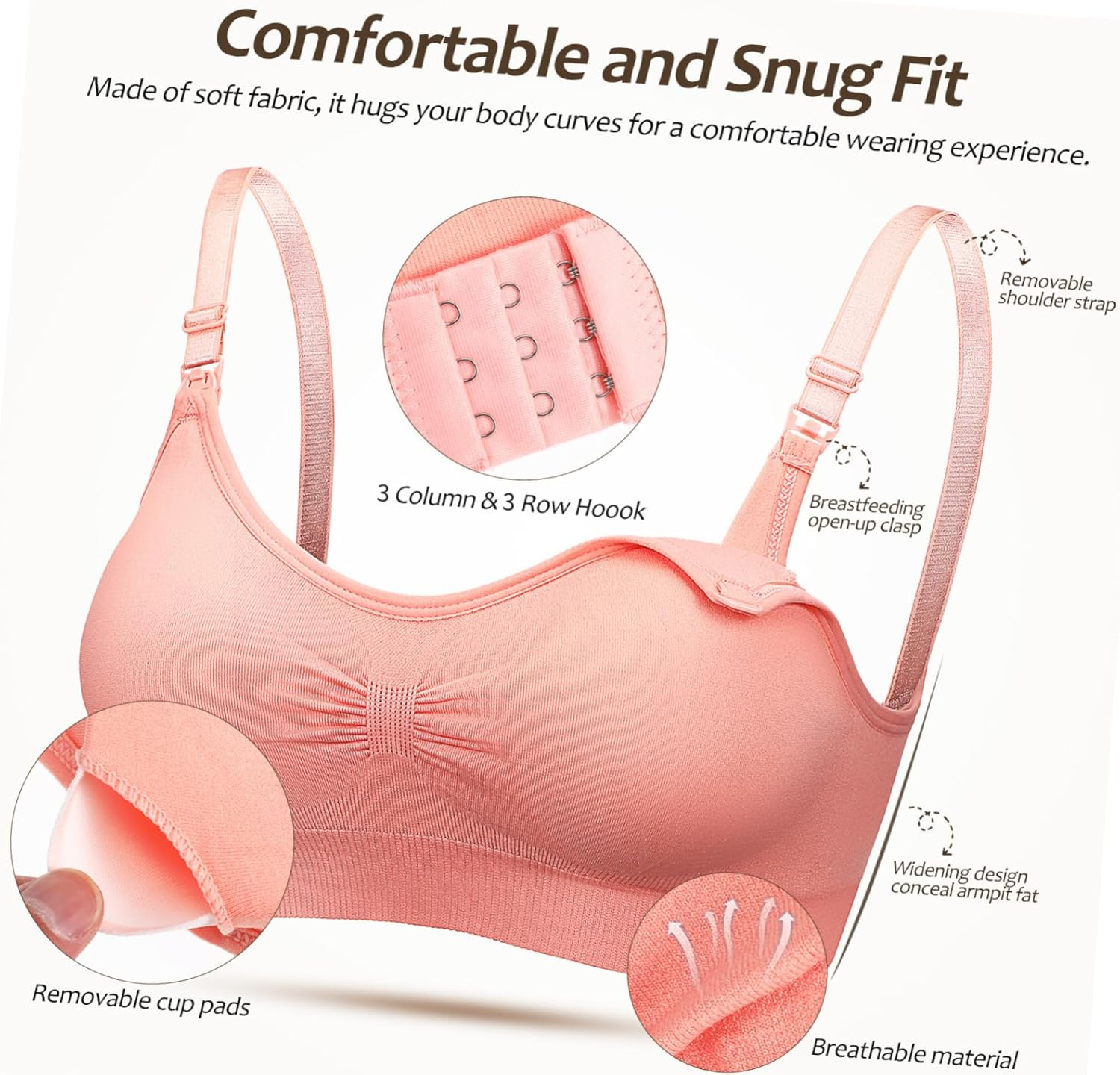 CALLARON Nursing Bras for Breastfeeding Moms Comfortable Breathable with Extenders for Fit for Daytime Nighttime Wear Stylish Functional image number 3