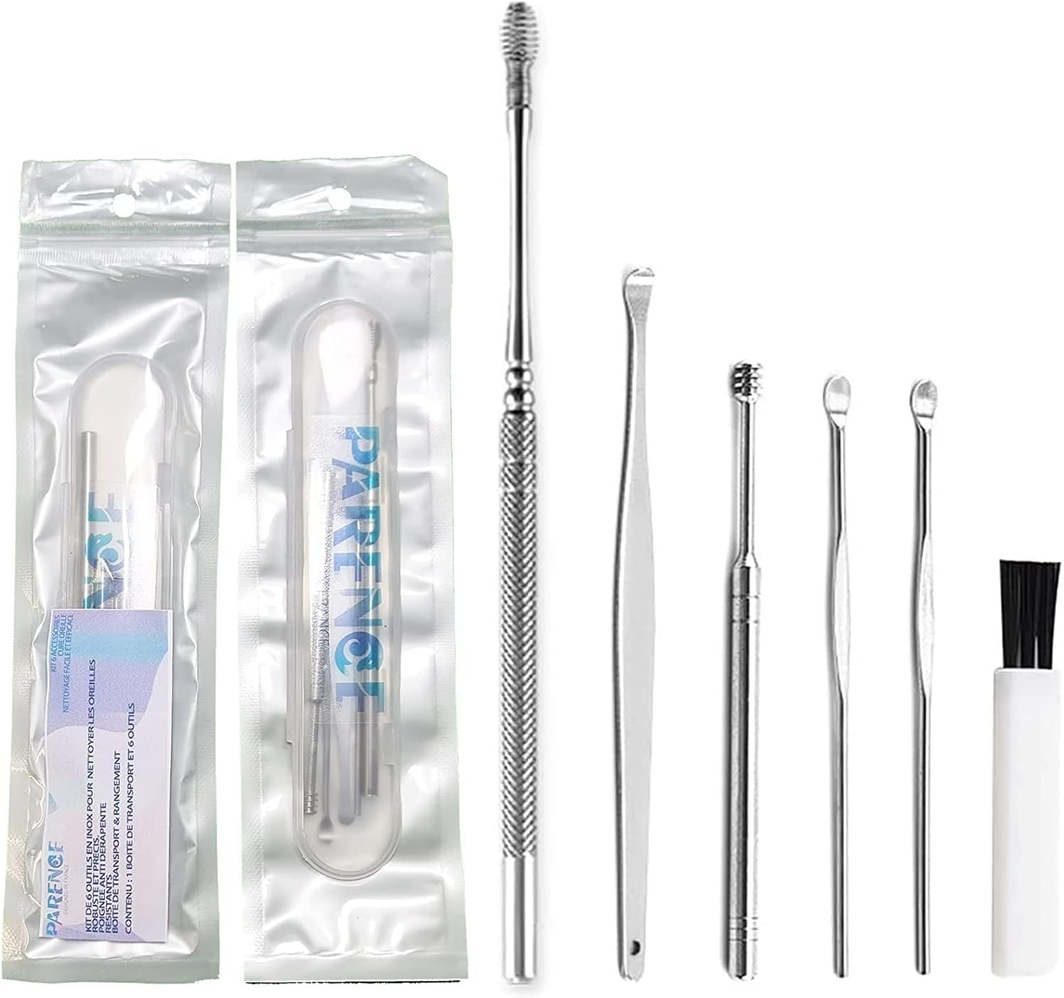 PARENCE - Set of 6 Earwax Cleaning Tools, Ear Curette, Medical Cleaner, Ear Cleaner for Earwax Curette, Stainless Steel image number 5