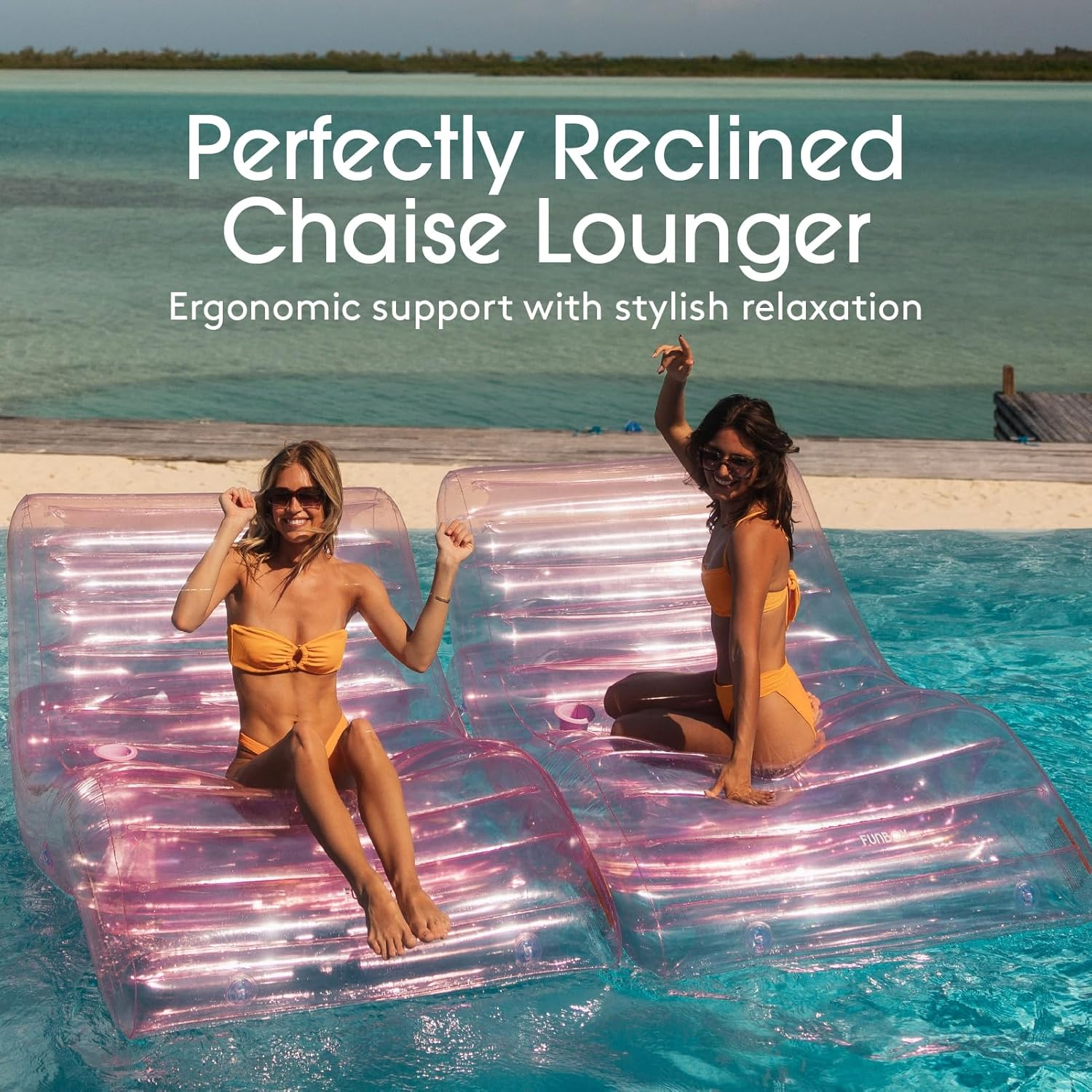 FUNBOY Giant Inflatable Luxury Clear Chaise Lounger, Chair Pool Float for Adults, Transparent Seaglass Green Material, Perfect for a Summer Pool Party image number 1