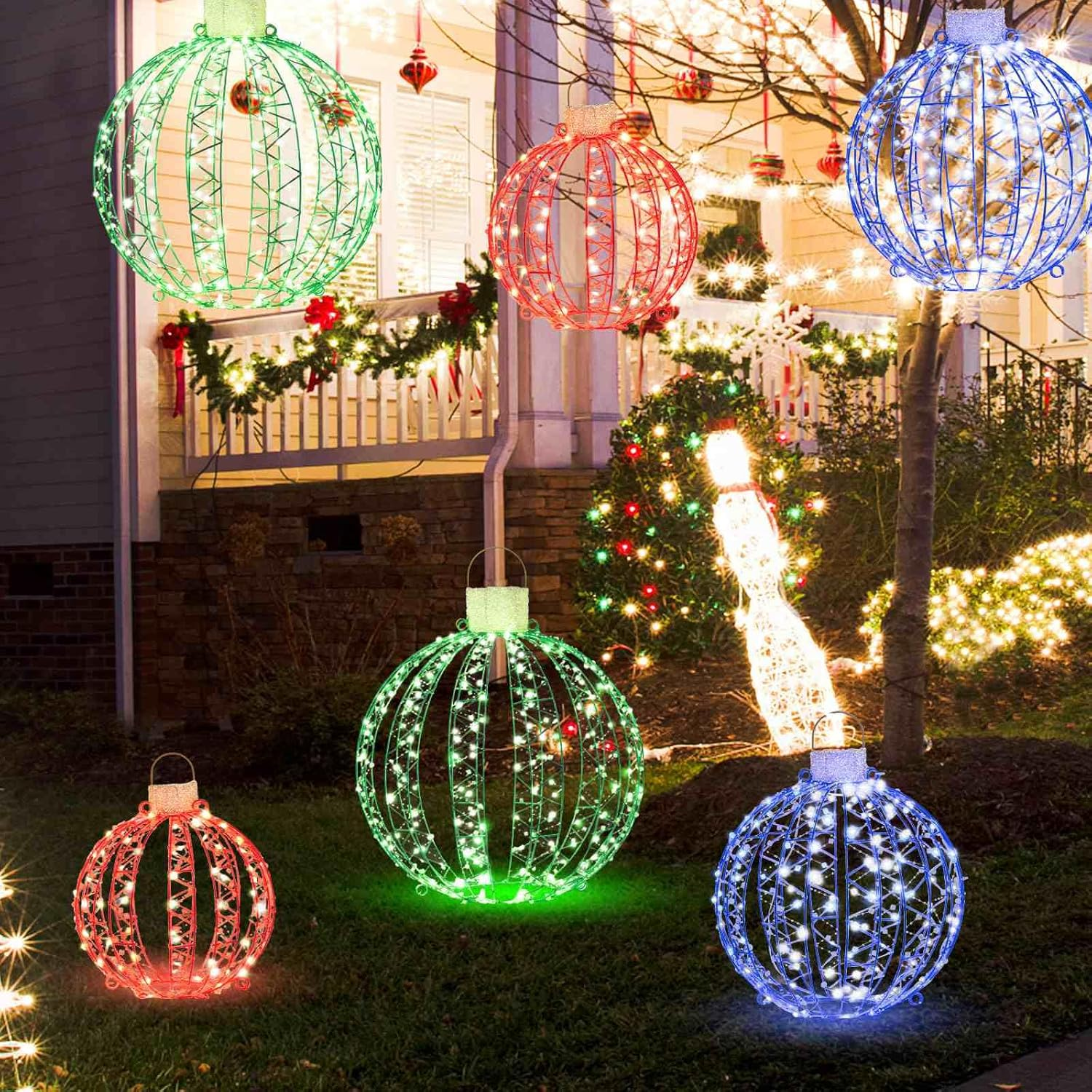 Costway 3 Pack Christmas Light Balls, Christmas Decoration Light Balls W/ 360 Led Lights & Metal Frame & Plug In, Lighted Sphere Balls for Outdoor Indoor Party Yard Lawn Tree Garden Decorations