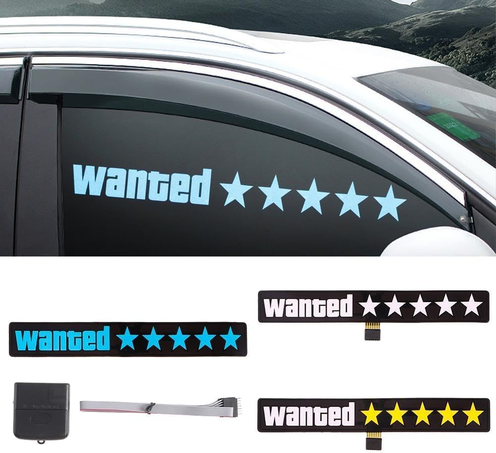Voltwave Wanted 5 Star Wanted Car Decal &ndash;5 Star EL Glow Sign for Car, 5 Star Illuminated Car Decals with 3 Modes & Control Unit, Light Car Sticker for Cars, Trucks & Suv&rsquo;S image number 4