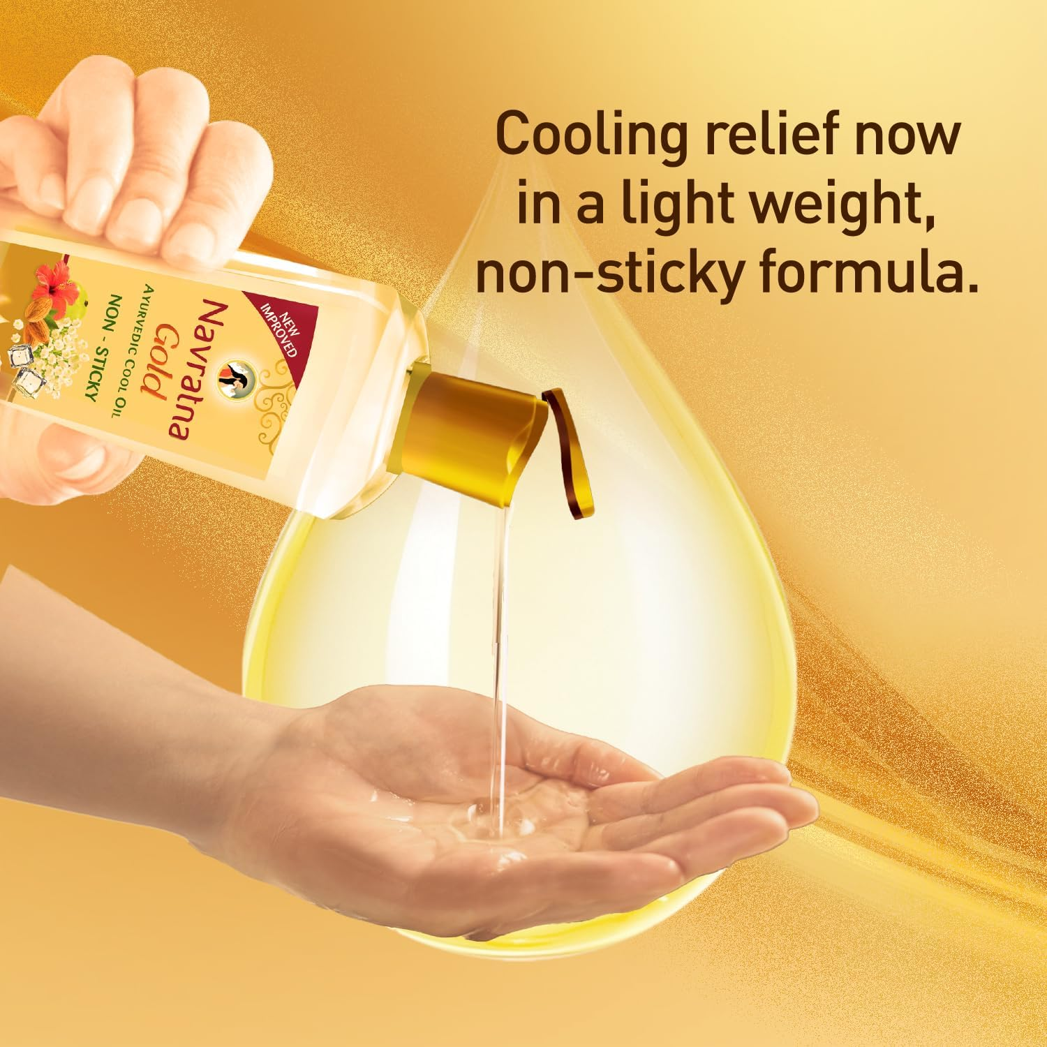 Navratna Gold Ayurvedic Oil |Non Sticky and Non Greasy |Mild Fragrance| Goodness of Almonds and 9 Ayurvedic Herbs |Relieves Body Aches, Sleeplessness, Headache and Fatigue, 300Ml image number 6