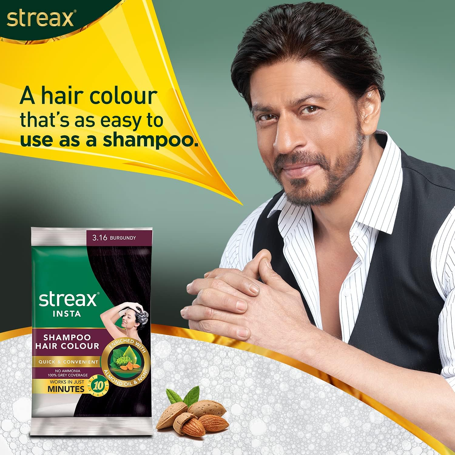 Streax Insta Shampoo Hair Colour for Men & Women | Enriched with Almond Oil & Noni Extracts | Long-Lasting Instant Colour | Burgundy, 15 Ml (Pack of 16) image number 6