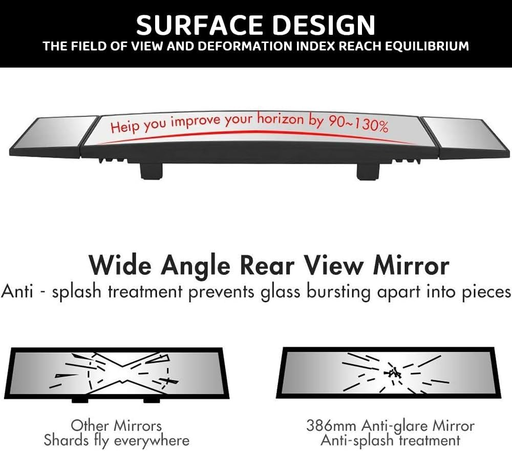 Car Tri-Fold Wide Angle Blind Spot Rearview Mirror &ndash; Foldable 3-Sided Interior Panoramic Anti-Glare Clip-On Mirror for Cars, Suvs, Trucks, Universal Fit