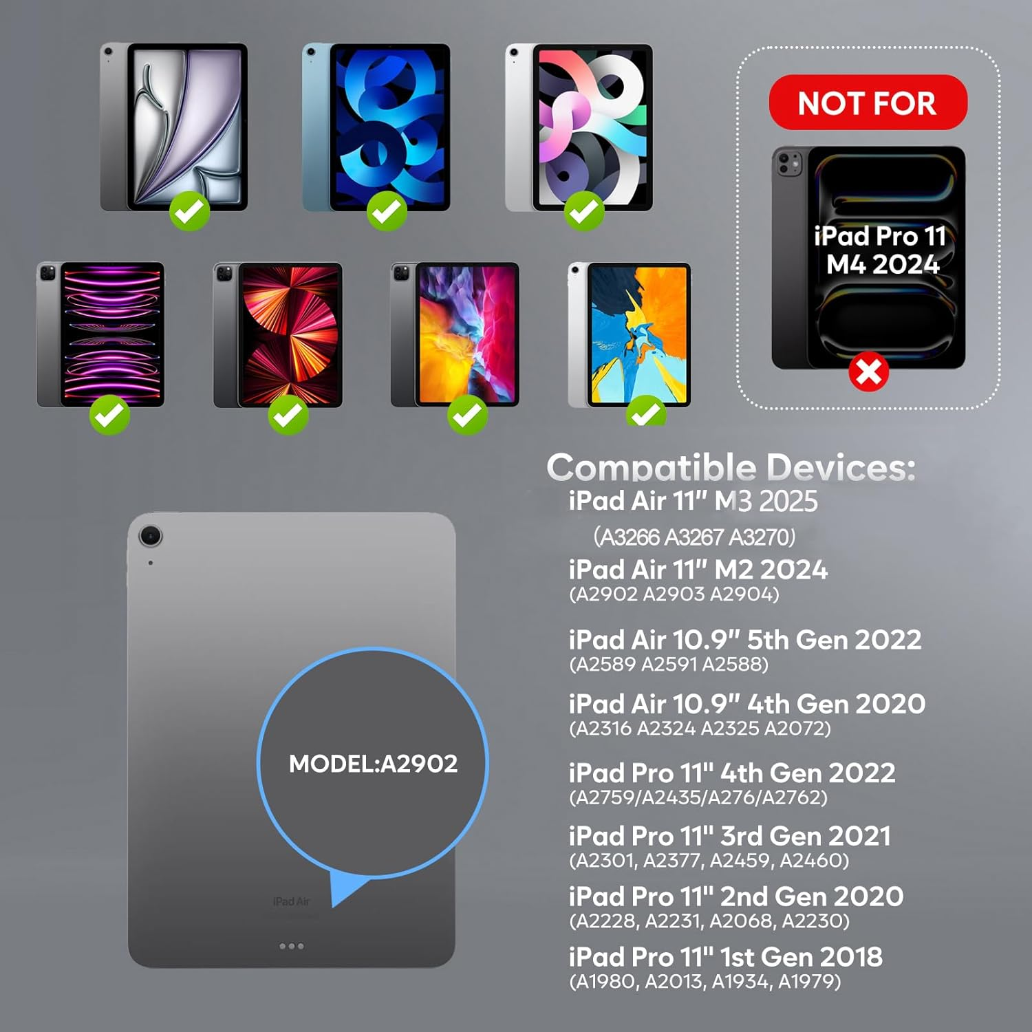 Procase 360&deg; Rotation Keyboard Case for Ipad Air 11" (M3/M2) /Air 5Th/4Th 10.9" / Ipad Pro 11" 2025 2024 2022 2021 2020 2018, Wireless Keyboard with 7 Colors Backlit, Auto Sleep/Wake -Black image number 3