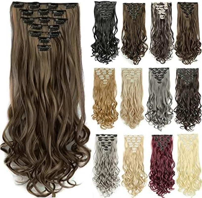 IMISSU 22 Inch 7PCS Set Long Curly Clip in Hair Extensions Natural 16 Clips Full Head Hair Extension Hairpiece for Girl (Copper)