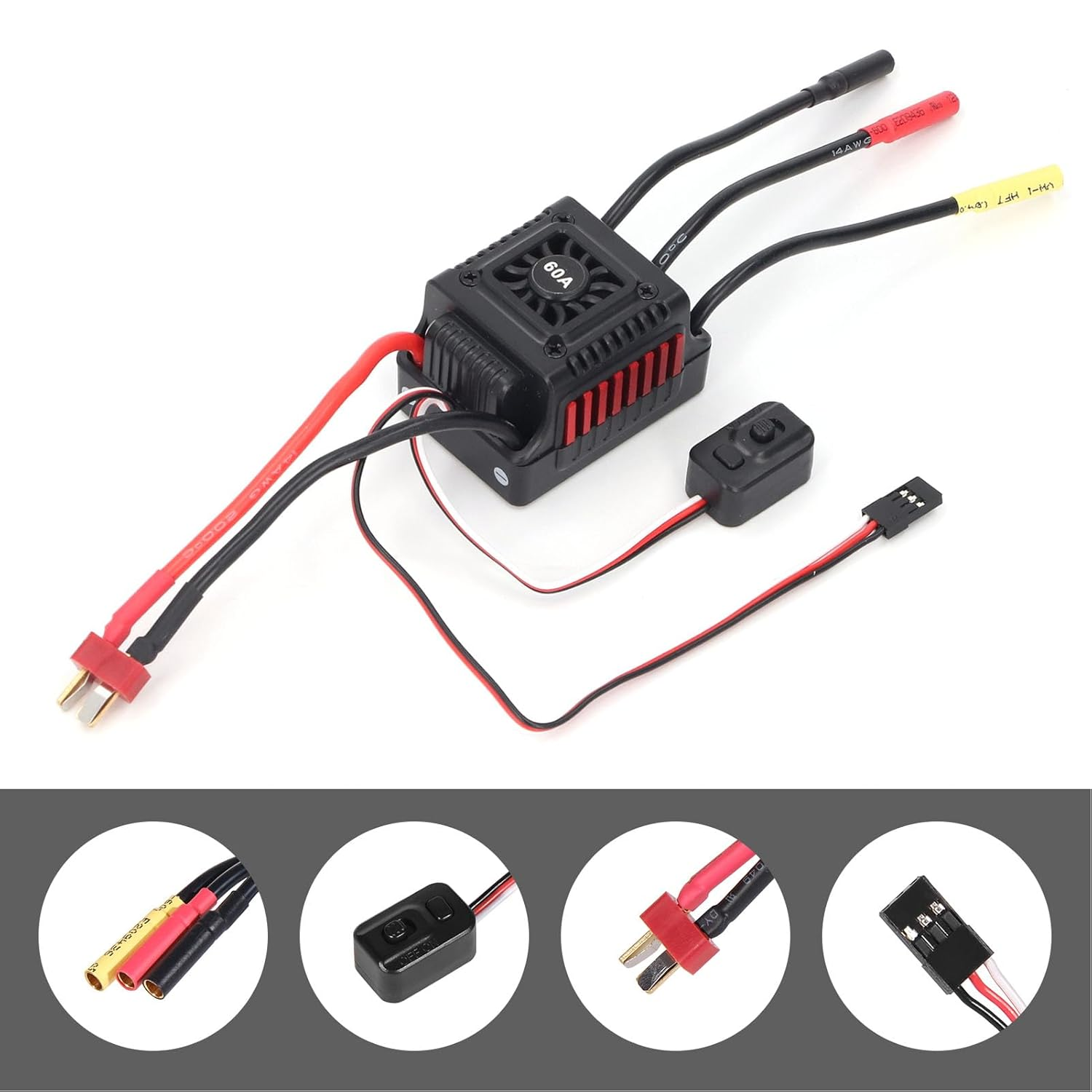 60A Brushless ESC Waterproof Electric Speed Controller, Aluminium Alloyrc Brushless Motor ESC for 1/10 RC off Road, Buggy, for Modification Enthusiasts image number 6