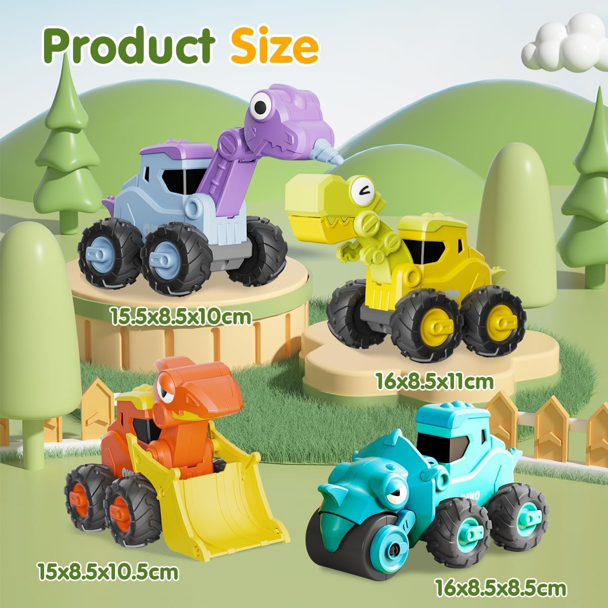 Kaekid Dinosaur Truck Toys for Toddlers, Press and Go Car Toys, Kids Construction Vehicles Playset, Infant Play Vehicle Set, Birthday Gift Toys for 18 Months + Boys Girls image number 2
