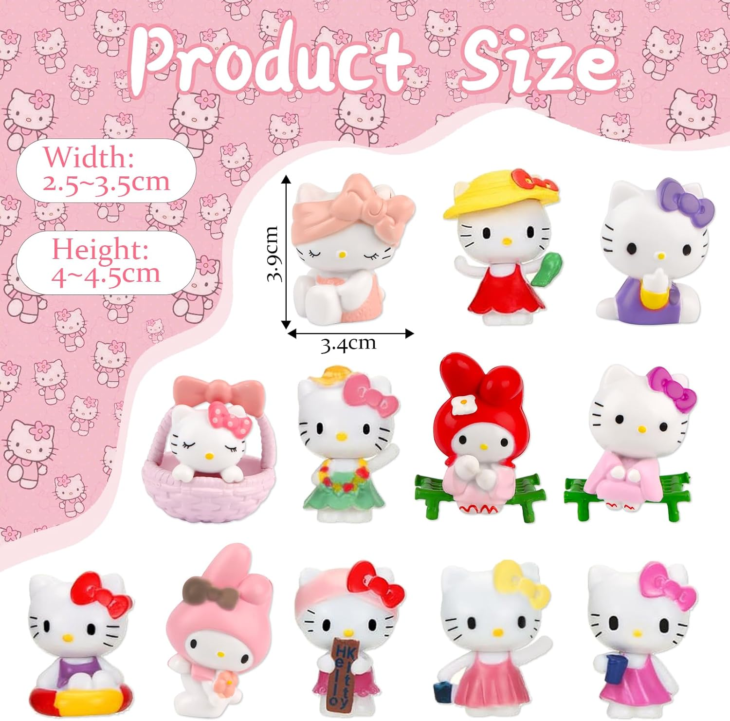 Hello Kitty Cake Toppers, Pack of 12, Soft Pink, Pastel, Kitty Birthday Decoration, Cake Decoration for Girls, Children, Birthday Gift image number 6