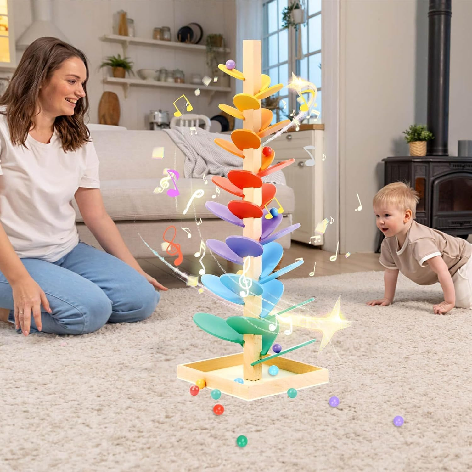 Wooden Marble Run Musical Tree Toy, Educational Ball Track Learning Game, Montessori Toys for Kids 3+ Years Old Marble Ball Run Learning Game, Wood Color Sorting Toys for 4-8 Boys and Girls Birthday image number 4