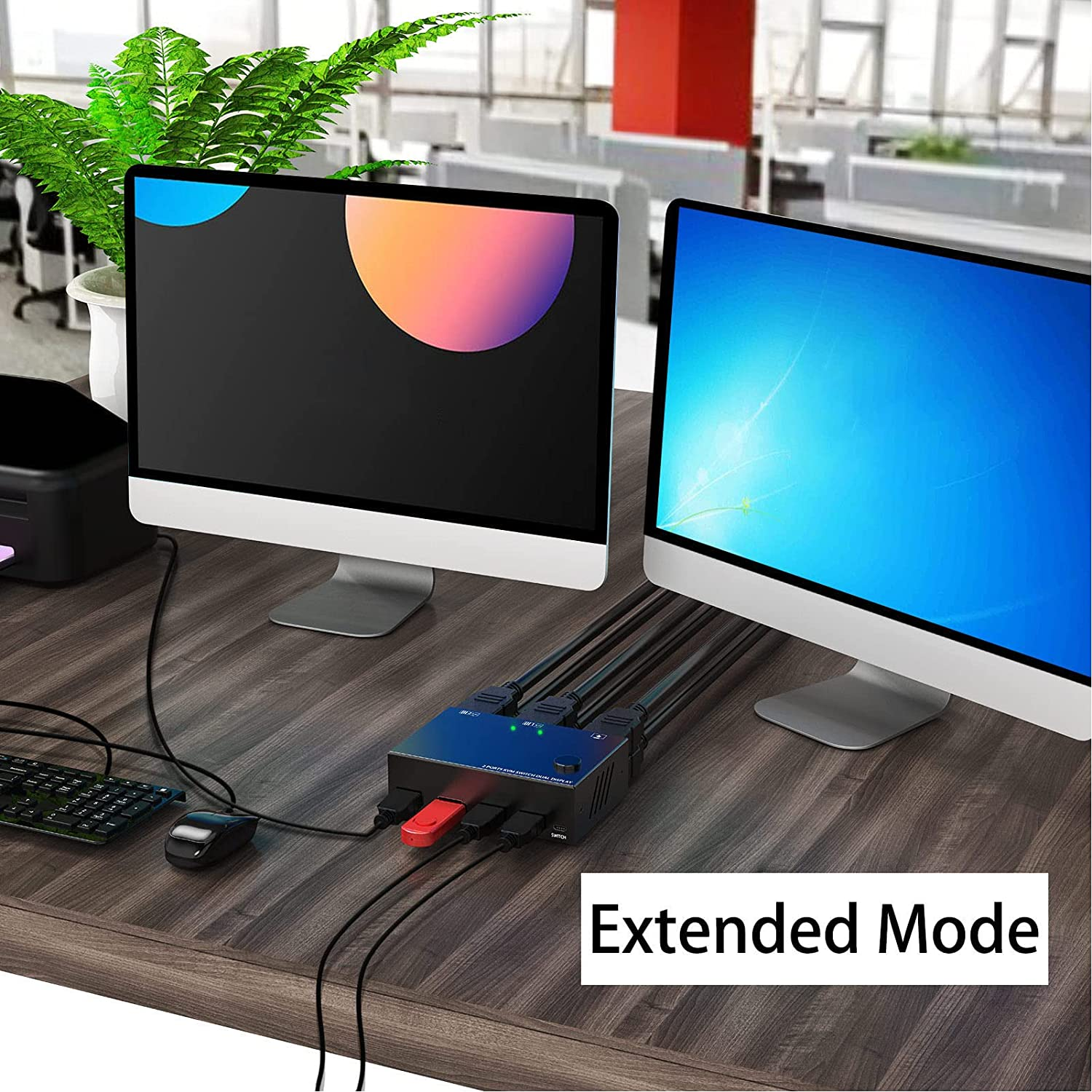 KVM Switch HDMI 2 Port Box, Dual Monitor KVM Switch HDMI 2 Port for 2 Computers Laptops, Support 3840X2160 at 30Hz, 1920X1080 at 60Hz, HDCP 2.0 Standard image number 1