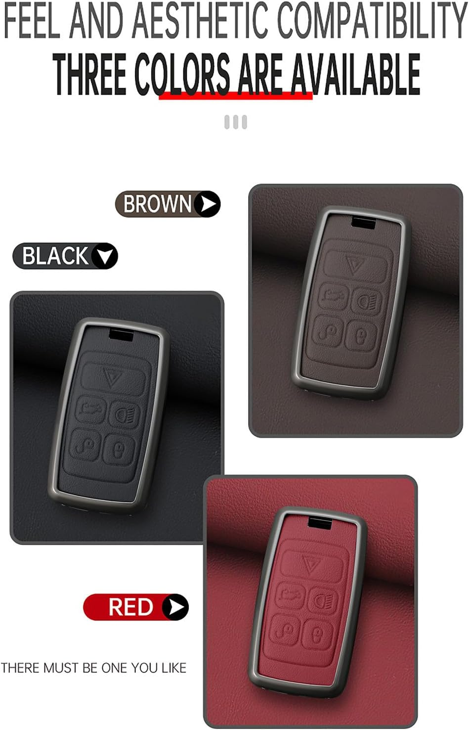 Ontto Alloy Leather Remote Key Fob Cover Fit for Defender Discovery Sport Fit for NEW Range Rover Evoque Sport Velar Smart Key Shell Case Keyring Key Holder Bag Keychian Accessories image number 3