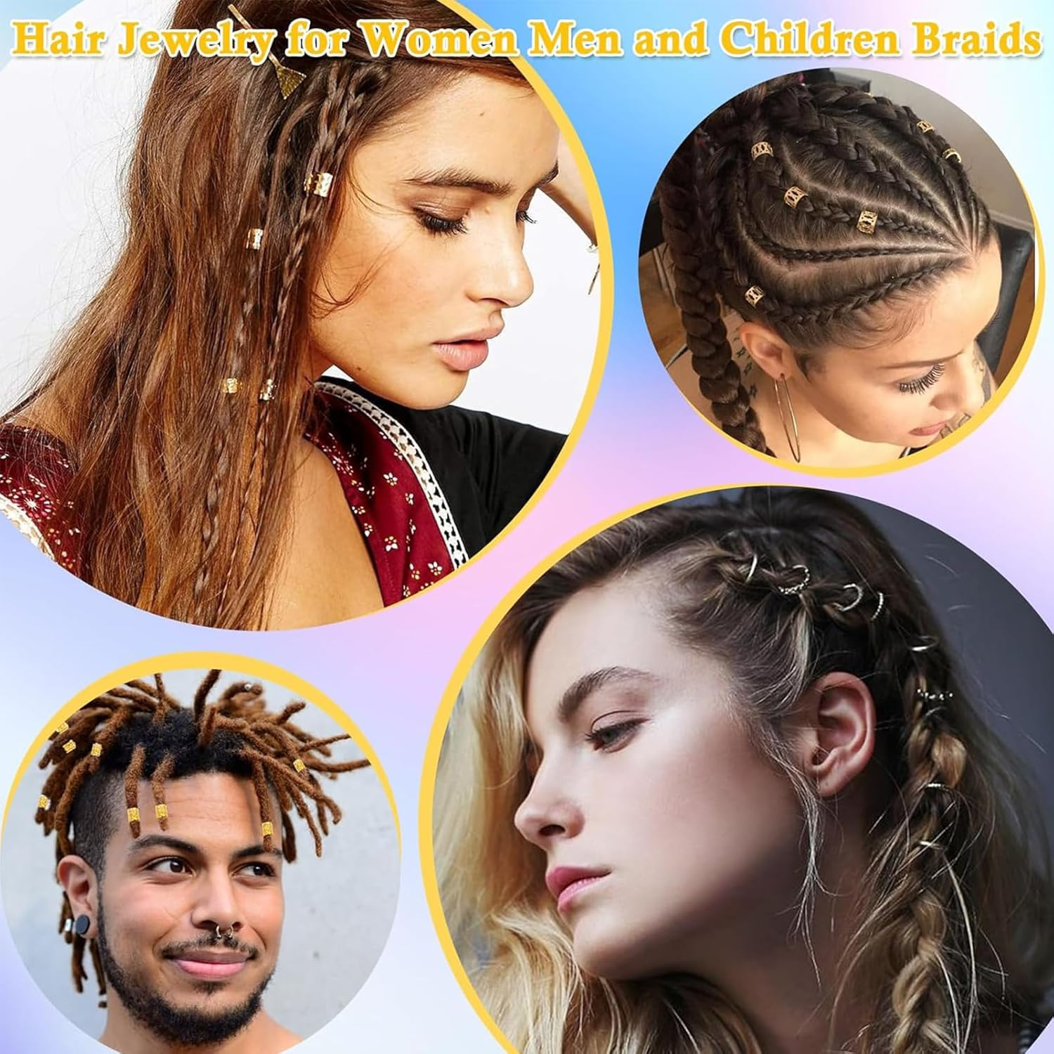 Tavvke 290 Pcs Gold Hair Braid Jewelry Set, Metal Braid Clips, Rings, Cuffs for Dreadlocks, Beards, Extensions and Styling, Hair Accessories for Men, Women, Unisex image number 3