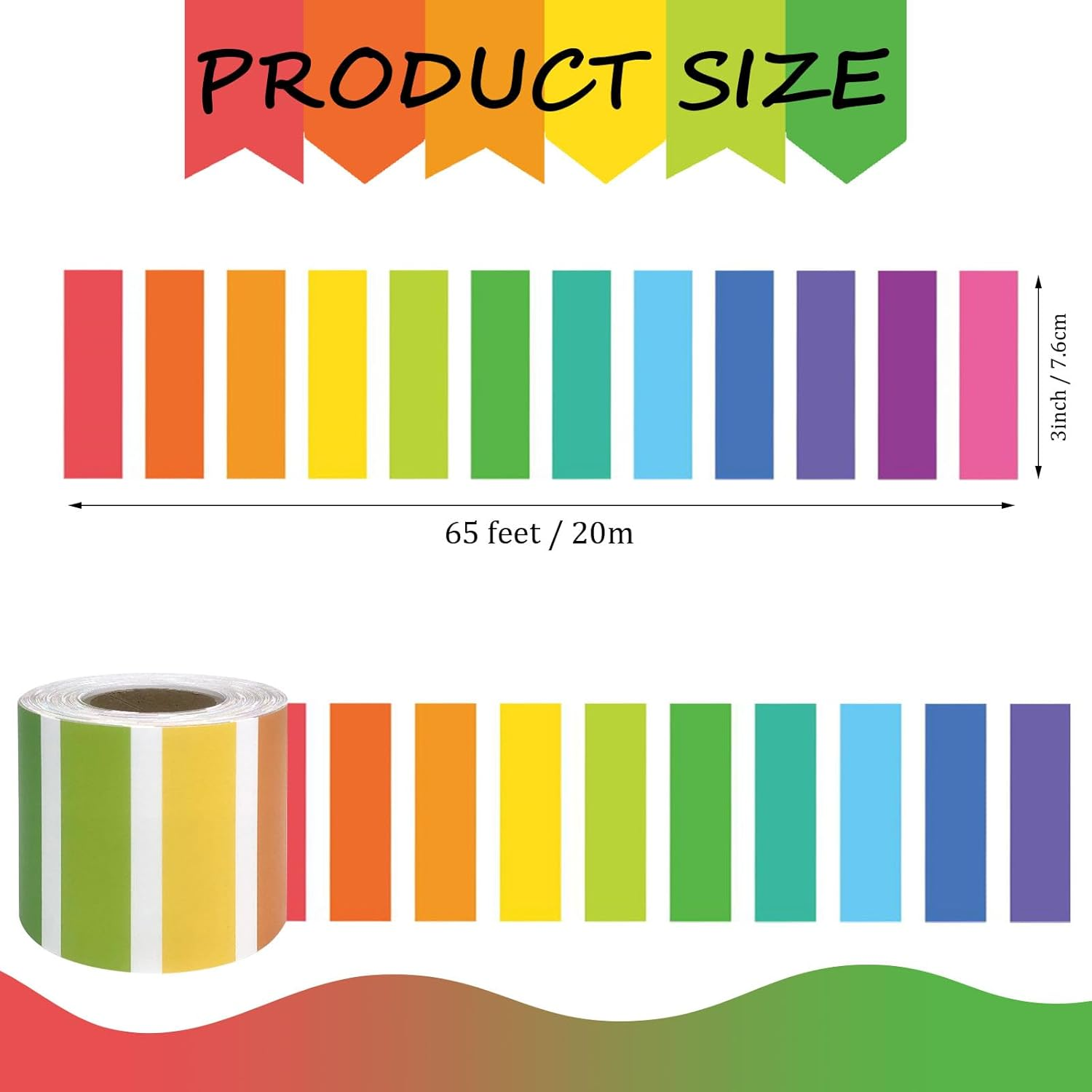 Classroom Bulletin Board Border 65 Feet Rolled Border Trim Colorful Classroom Borders for Bulletin Board Decorations School Classroom Home (Rainbow) - Pastel image number 4