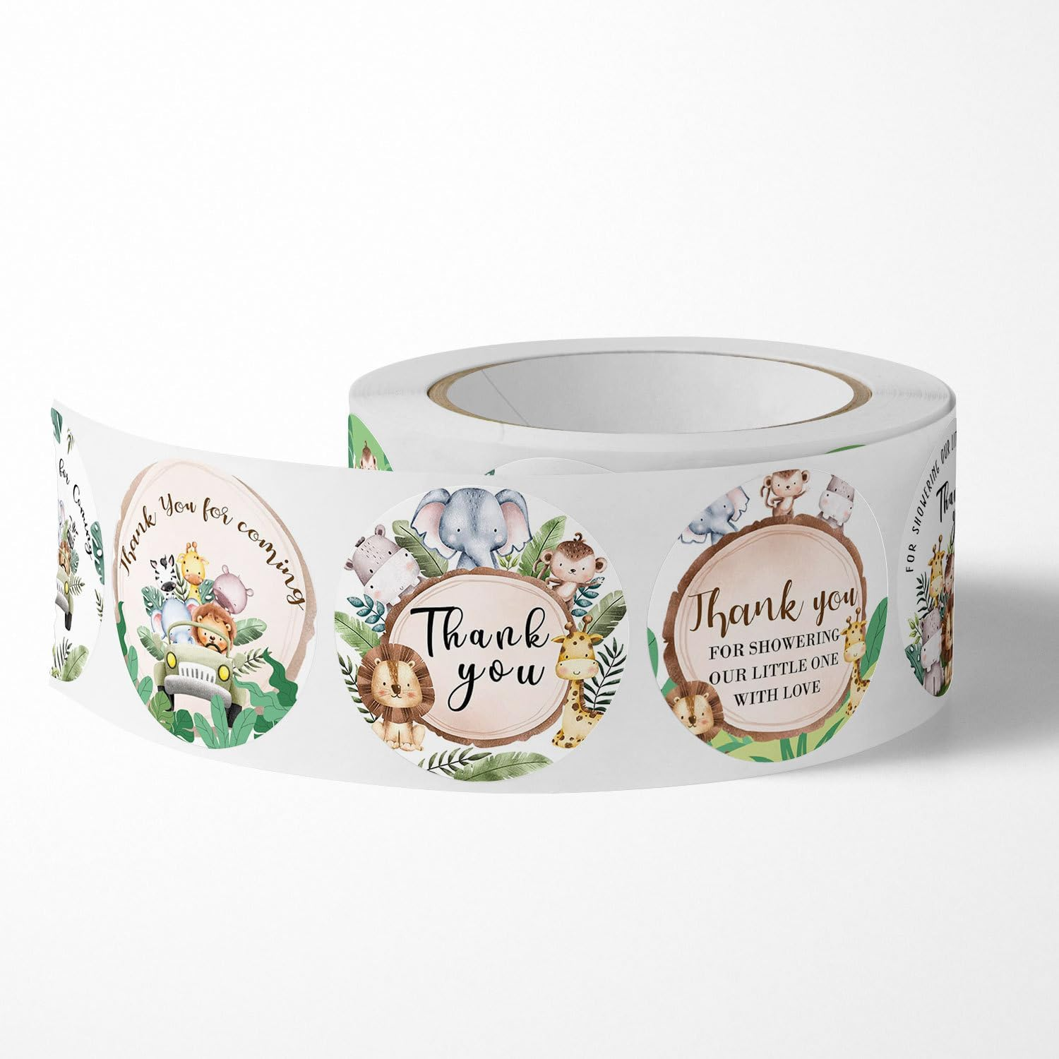 Jungle Safari Thank You Stickers, Wild Animals Thank You Stickers for Baby Shower Birthday Party Gift Wrap Bag Label Decorations,500/Roll