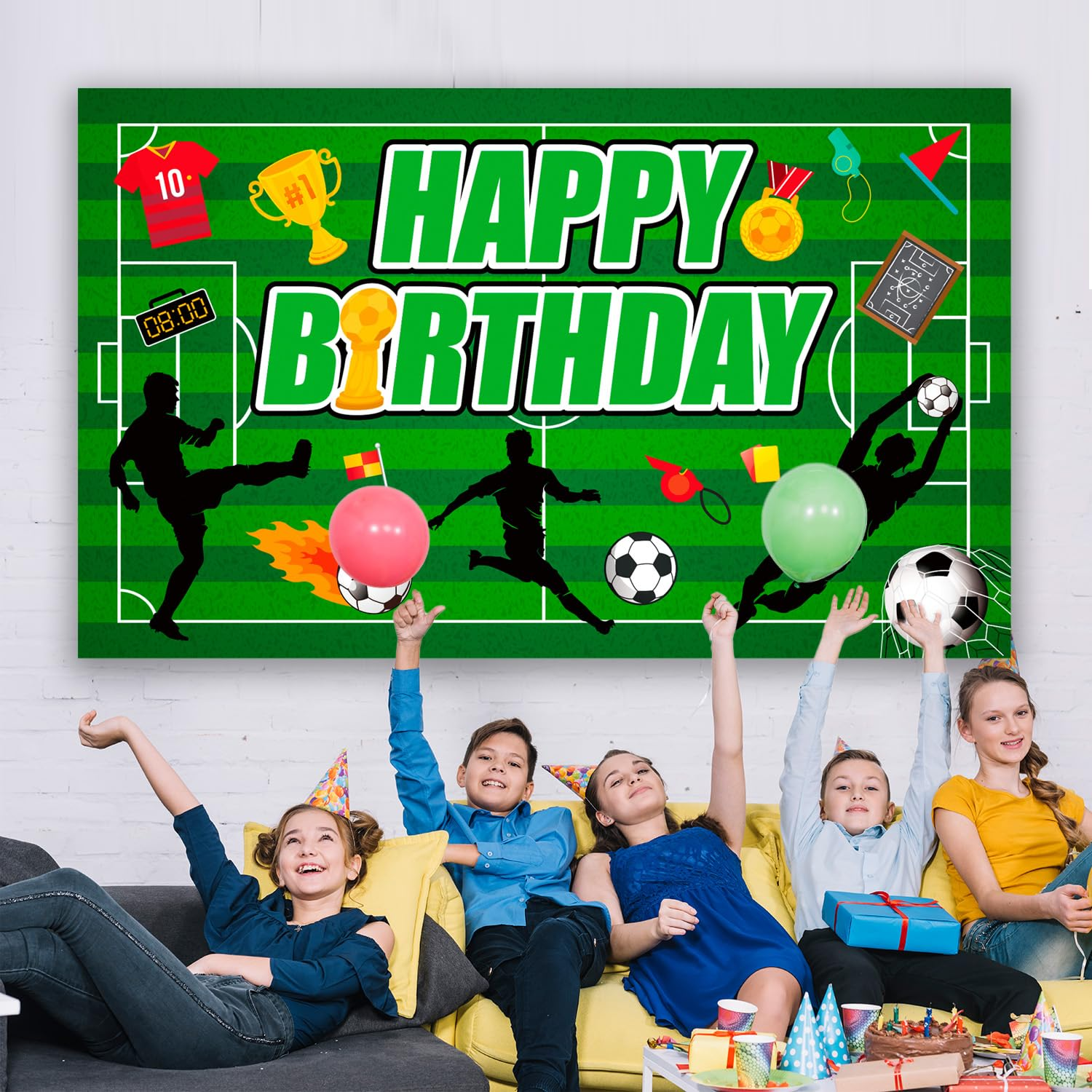 Soccer Backdrop for Birthday Party, 71X43'' Soccerball Birthday Backdrop, Soccer Birthday Banner Background Cloth Soccerball Party Decorations Birthday Decorations image number 5