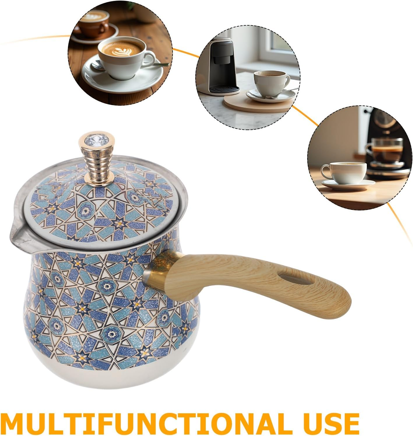 OKUMEYR Stainless Steel Turkish Coffee Pot - 720Ml Espresso Cezve Greek Coffee Maker - Mocha Metal Melting Pot with Wooden Handle for Stovetop Chocolate Butter Tea image number 1