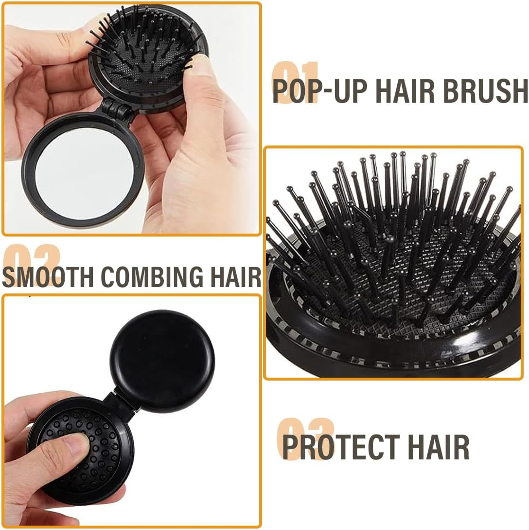 Weddhuis Pack of 2 Foldable Hair Brushes Travel Mirror Portable Pocket Hair Comb Hair Massage Comb for Men Women Girls (Travel Size, Mini, Compact) image number 4