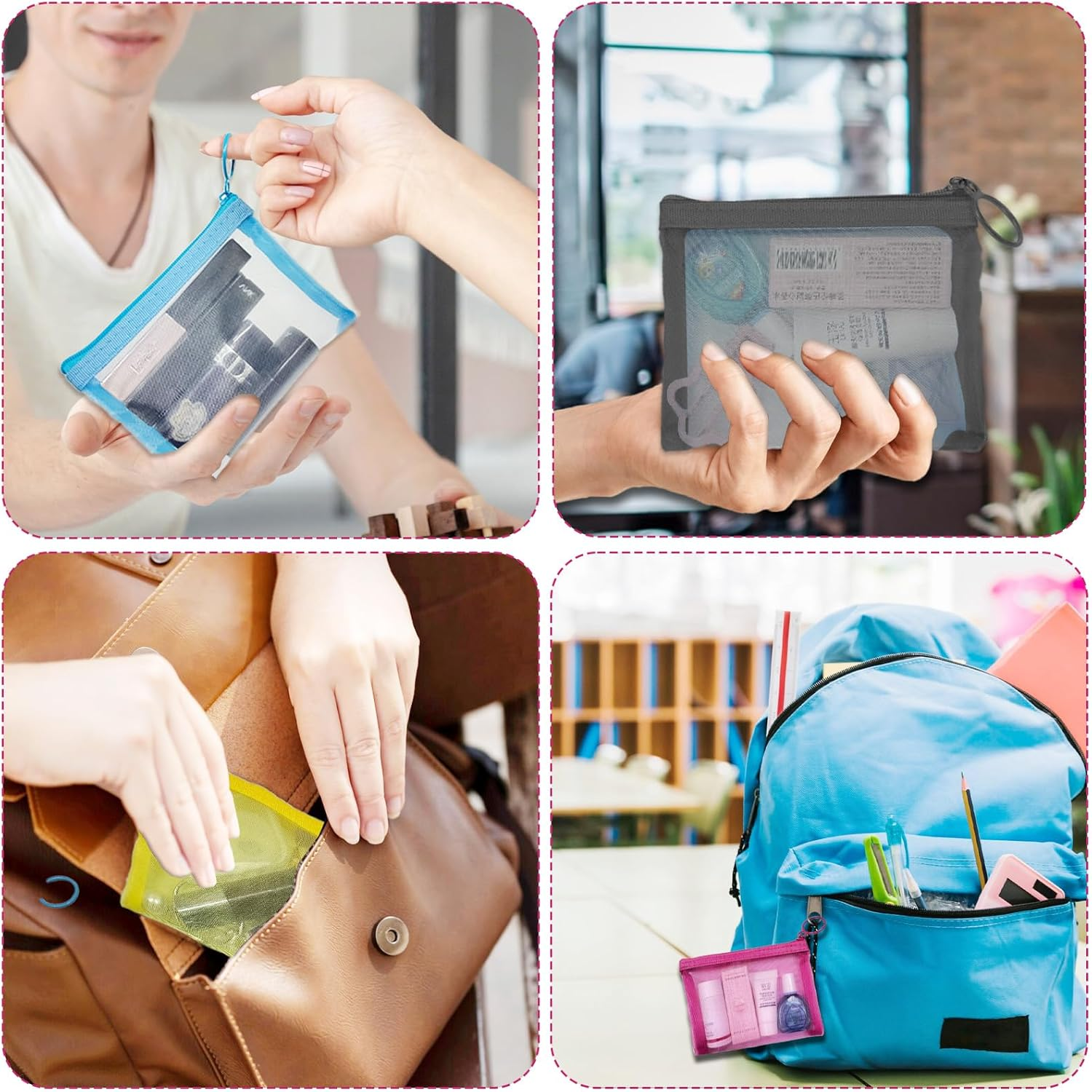 Nylon Makeup Bag Cosmetic Pouches Travel Organizer Case for Purse Diaper Bag Home Organizing Striped Multi Size, Mix 4 Colors, Mini 4 Colors 4 Pcs, Fashion image number 5