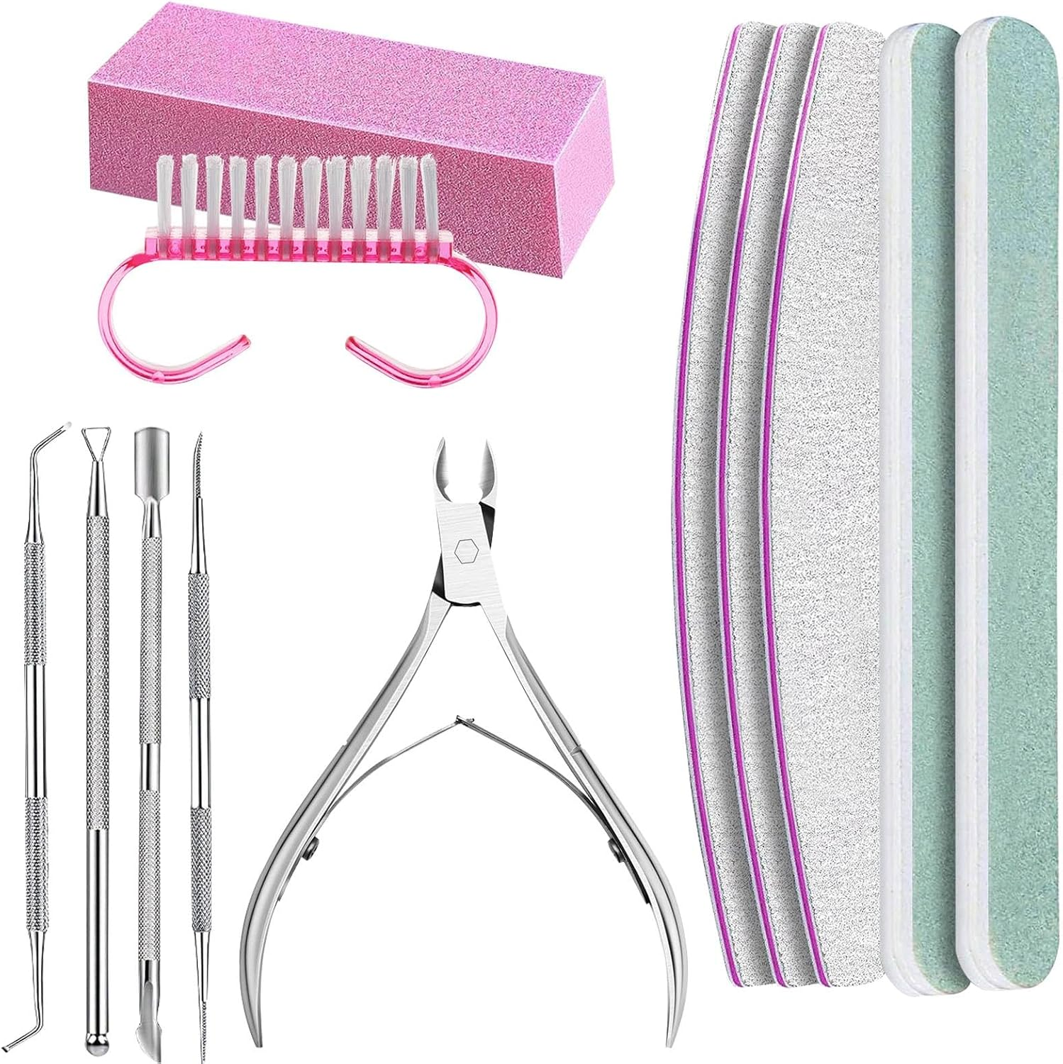 Krujecnt Nail Clipper Set | Nail Care Kit 100/180 Stainless Steel Manicure Tools,Nail Tools with Nail Clipper, Nail Files, Pink Nail Buffer, Nail Cuticle Nipper for Salon image number 1