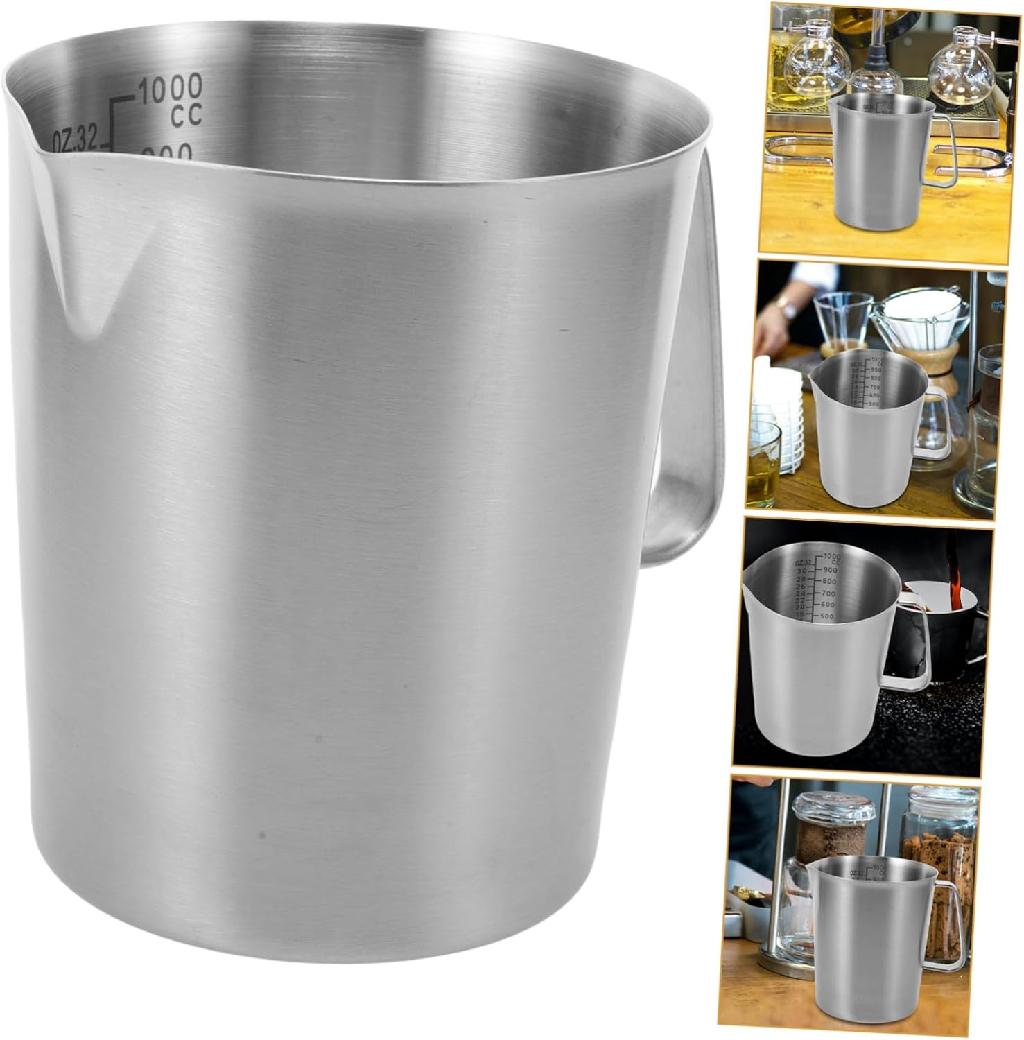 OFFIGAM Large Capacity Measuring Cup Handle Stainless Steel Measuring Cup Scale for Milk Coffee Espresso Frother for Household Use image number 6
