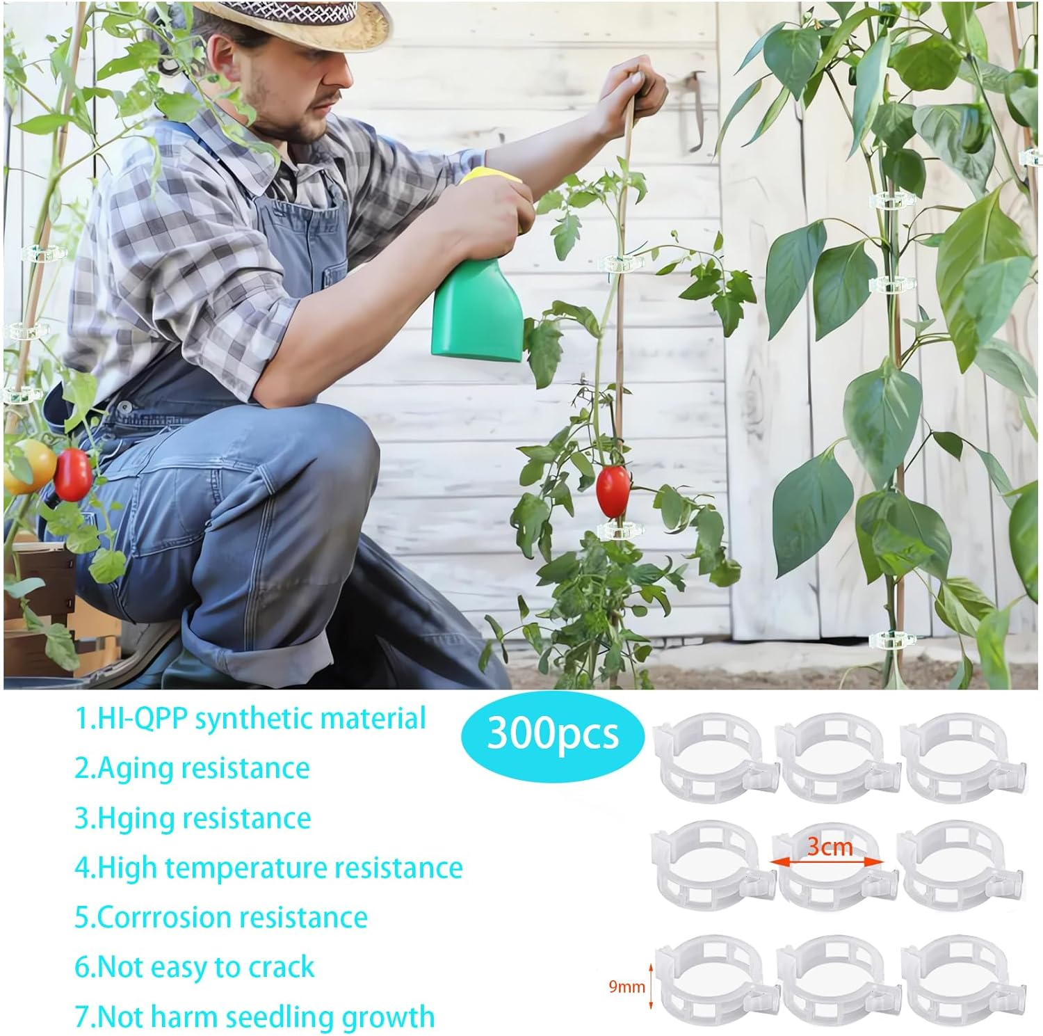 300Pcs Tomato Clips, Plant Clips for Climbing Plants Support Garden for Tomatoes Vines Flower Vegetables Climbing to Grow Upright