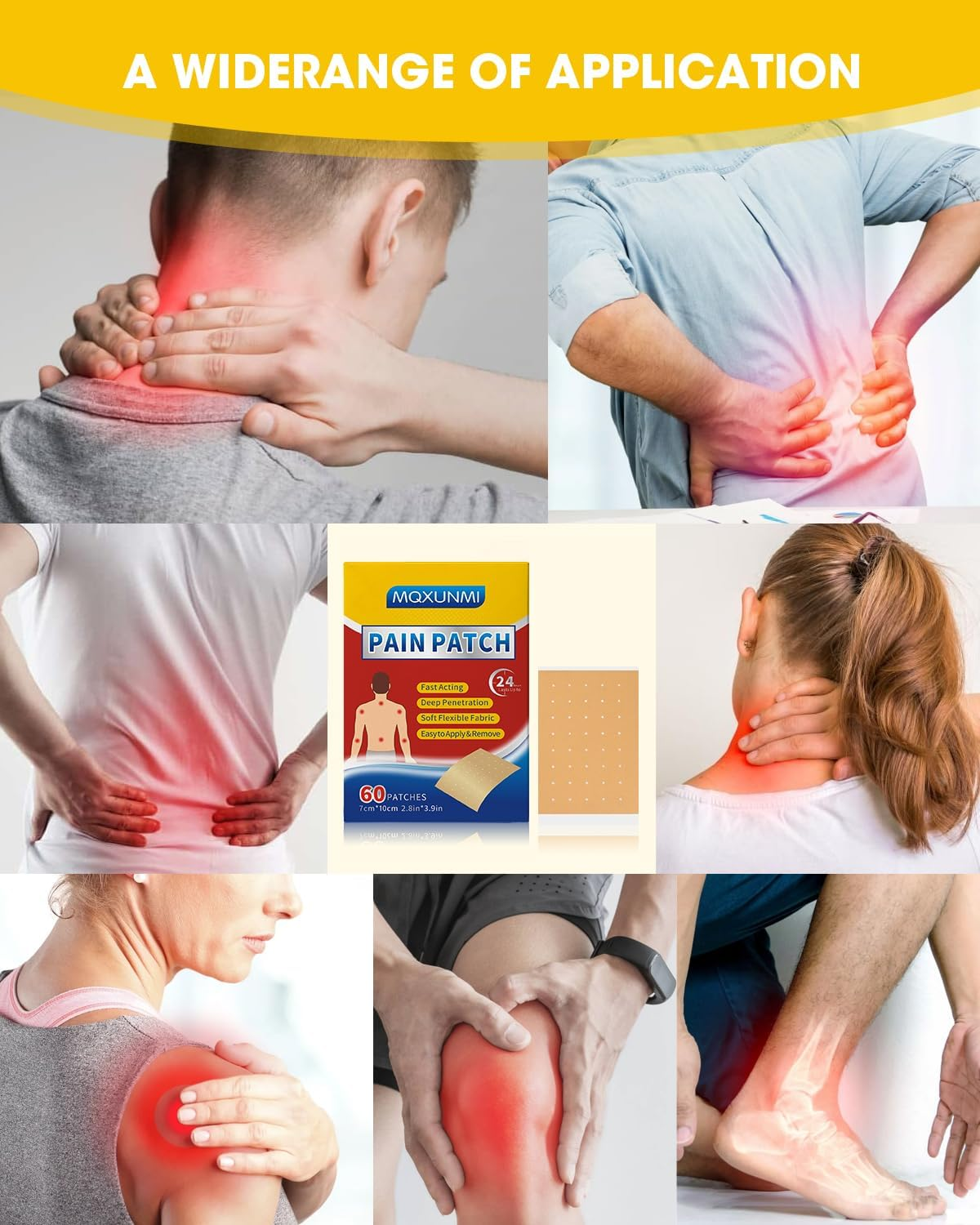 MQXUNMI Heat Patches, 60 Count Maximum Strength Muscle & Joint Soothing Plaster, 24 Hours Long Lasting Fast Acting Joint Patches for Neck, Shoulders, Back, Knees and Anks image number 2