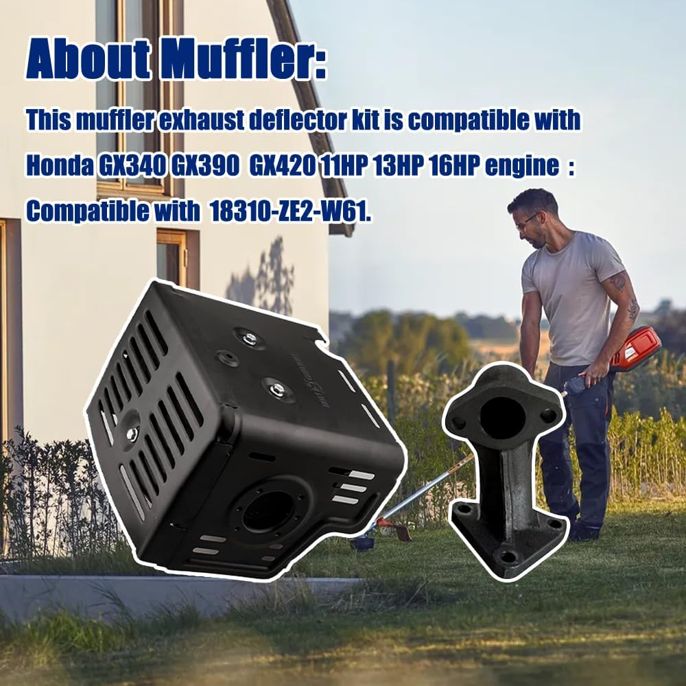 ATNVIDSG Engine Muffler Exhaust Deflector Kit Compatible with Honda GX340 GX390 11HP 13HP 16HP Harbor Freight Predator 420Cc.Silencer Engine Exhaust Deflector 18310-ZE2-W61 Black image number 4