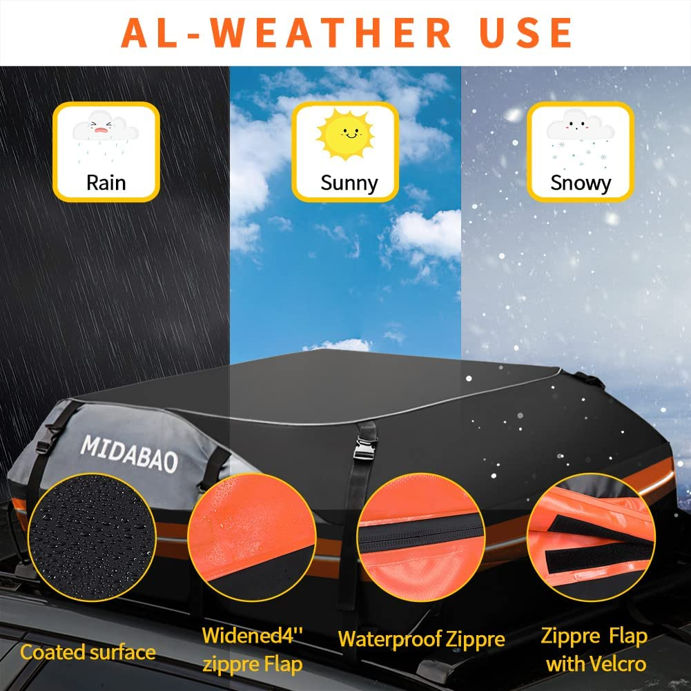 MIDABAO Thickened 20 Cubic Waterproof Duty Car Roof Top Carrier-Car Cargo Roof Bag Car Roof Top Carrier - Easy to Install Soft Rooftop Luggage Carriers with Wide Straps 20 Cubic Feet image number 1