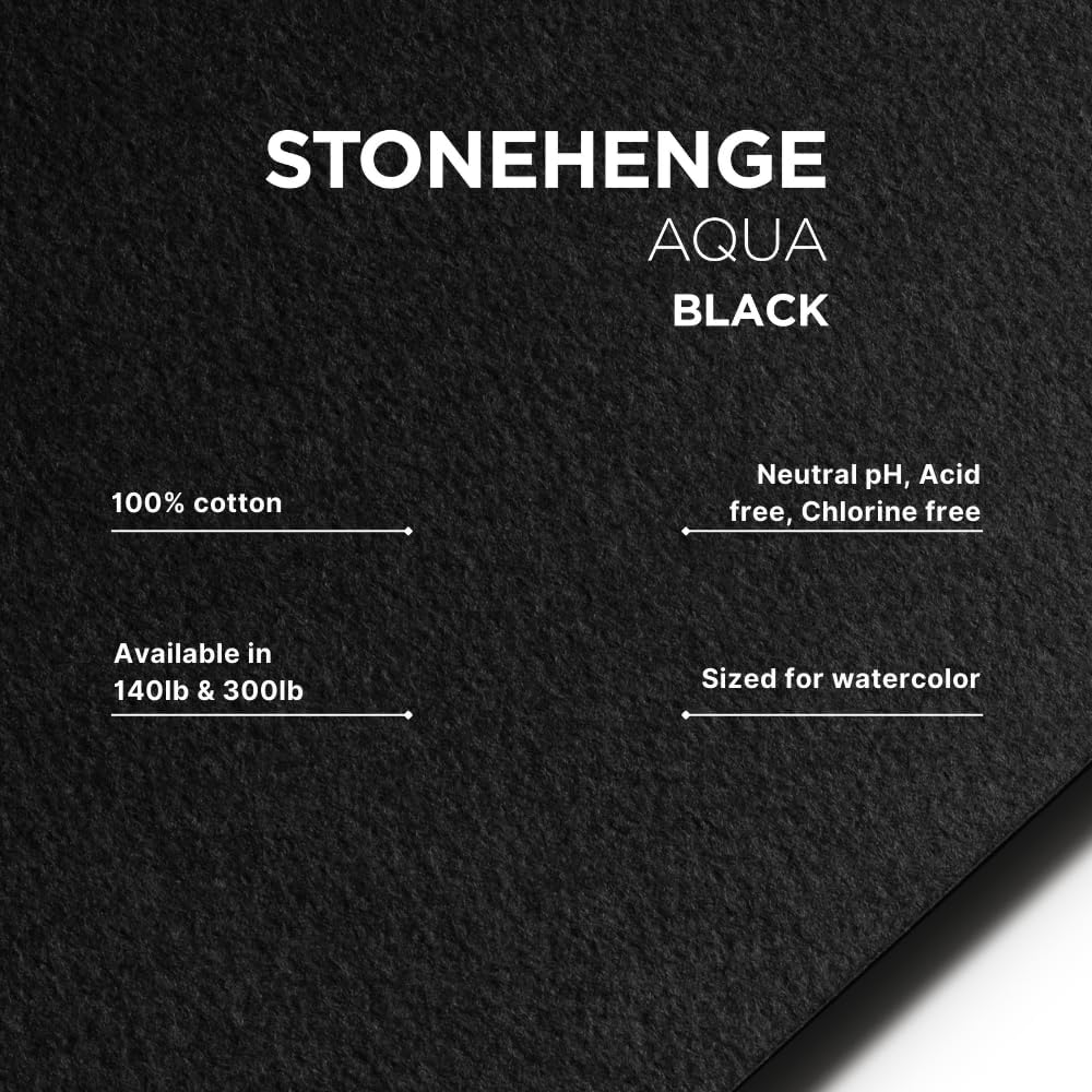 Stonehenge Aqua Black Watercolour Pad 300Gsm Hot Press, 8 X 10 Inch