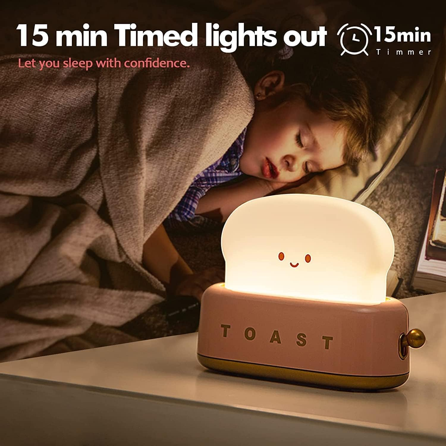 Cute Toast Lamp,Night Light, LED Dimmable Bread Light,Rechargeable Desk Decor Lamp,Bedroom Bedside Sleep Lamps for Birthday Gift Kids Teens (Pink) - Pink image number 6
