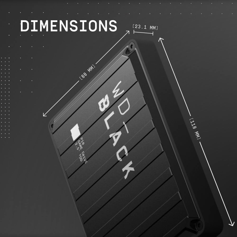 Wd_Black P10 6TB Game Drive, Portable External Hard Drive, Speeds up to 130 Mb/S, Works with Console, PC, Playstation, Xbox, save up to 125 Games, Portable Game Drive, Black