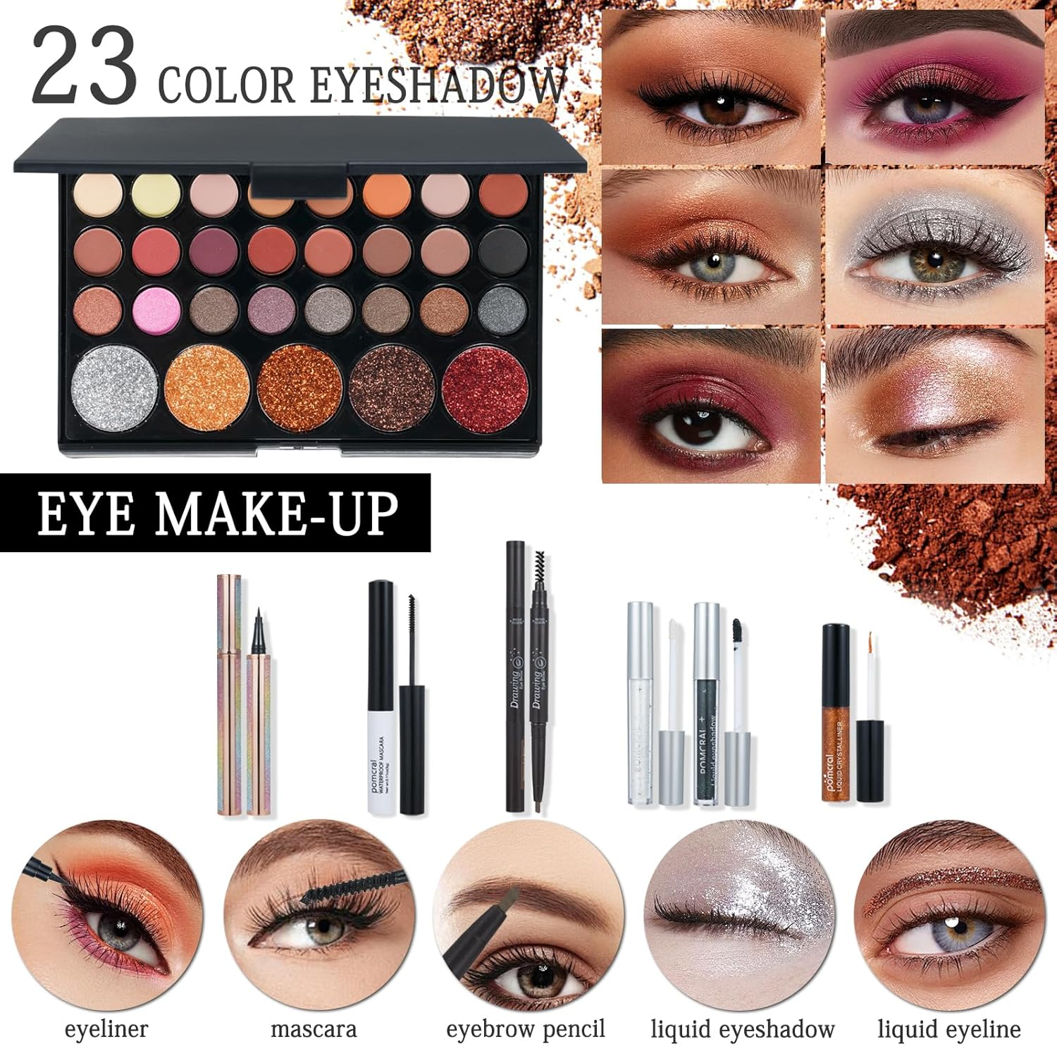 Pomcral Makeup Kit, All-In-One Professional Makeup Set for Women & Teens, Includes Eyeshadow, Eyebrow, Face & Lip Makeup, Brush Tools, Organizer Bag, 30-Piece Kit, Red, Unisex