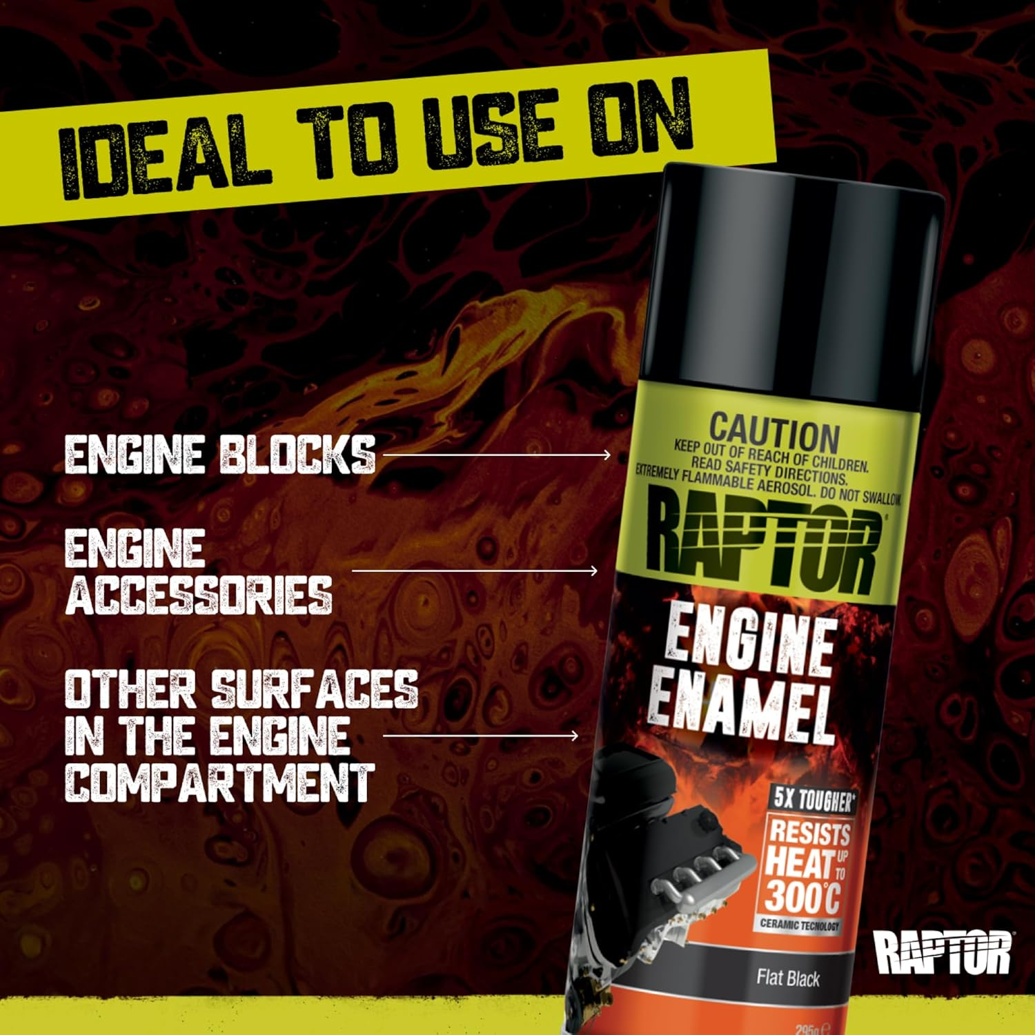 RAPTOR High Temp Engine Enamel, Heat Resistance up to 300&deg;C, Superior Corrosion Resistance, Excellent Adhesion, 5X Tougher than Ordinary Paint, 295G, Flat Black - Flat Black image number 2