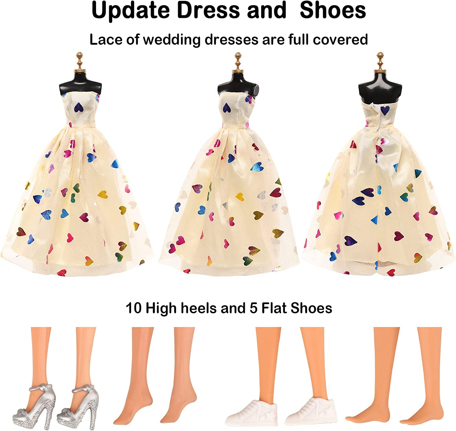 Barwa 57 Accessories Selected Randomly for 11.5 Inch 30 CM Dolls: 5 Fashion Dresses + 2 Clothes + 2 PCS Pants + 3 Wedding Dresses + 3 Swimsuits + 5 Mini Dresses + 37 Accessories image number 6