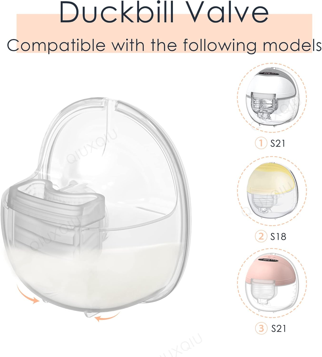 QIUXQIU Wearable Breast Pump Replacement Parts,Include Duckbill Valve, Silicone Diaphragm, 24Mm Flange, Milk Collector Cup,Compatible S21/S18 Breast Pump Accessories Breastfeeding Essentials for (1PCS 24MM KIT) image number 5