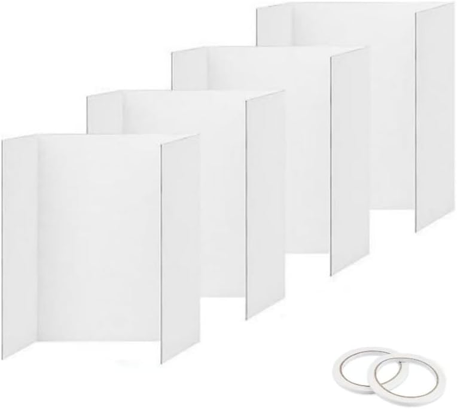 Tri-Fold Presentation Boards, 4Pcs Trifold Poster Board with Tape, White Corrugated Display Board, Science Fair Board Tri Fold, White Corrugated Project Boards for Science Fairs, 21.5X14 Inches image number 6