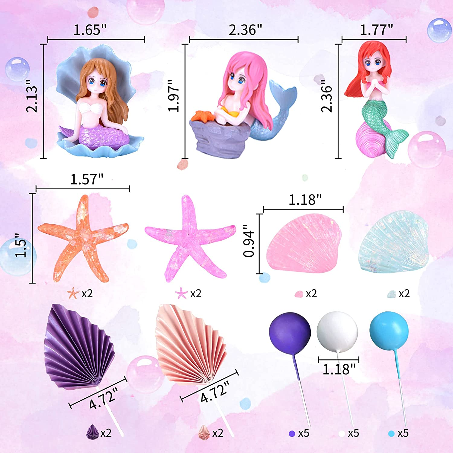 Jevenis 30 PCS Mermaid Cake Decoration under the Sea Cake Decoration Seashell Cake Topper Mermaid Tail Cake Topper Mermaid Party Supplies Sea Star Cake Toppers image number 6