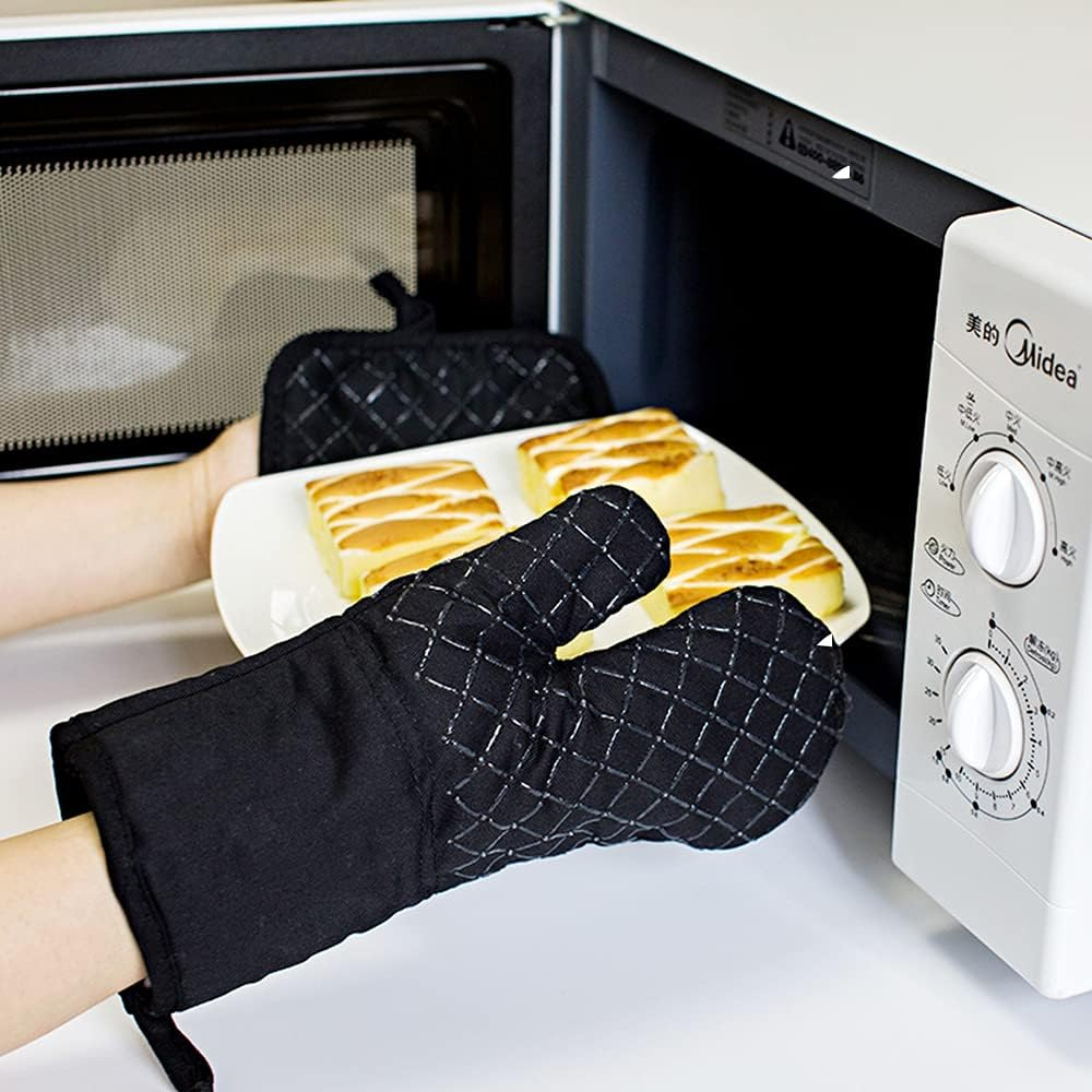 Oven Mitts and Pot Holders 4Pcs Set, Kitchen Oven Glove High Heat Resistant Extra Long Oven Mitts and Potholder with Non-Slip Silicone Surface for Cooking, Baking image number 2