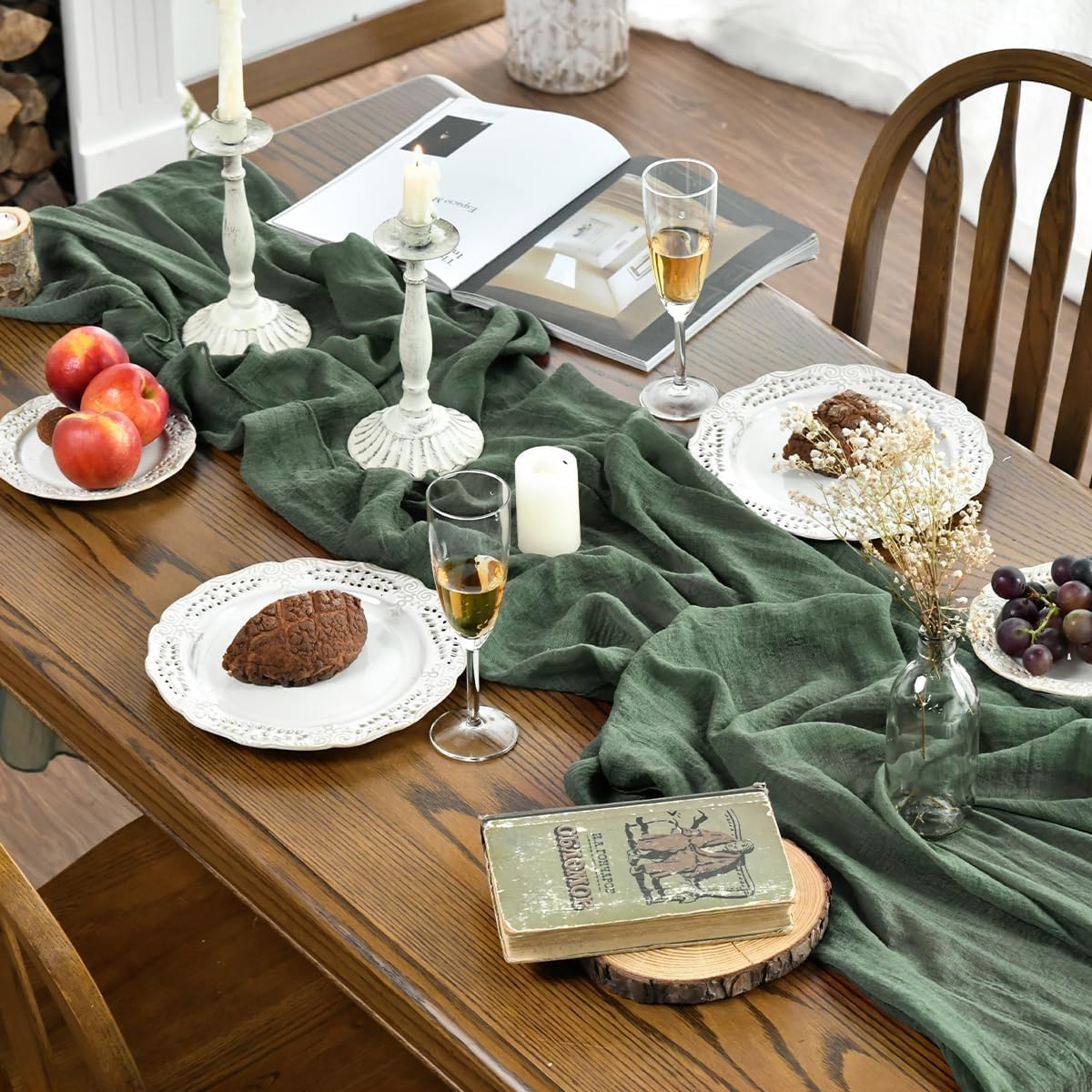 Artoid Mode Verde Foresta Fashion Boho Gauze Cheesecloth Dusty Table Runner, 90 X 300 Cm Seasonal Holiday Kitchen Dining Table Decoration for Indoor Outdoor Home Party Decor - Black image number 7