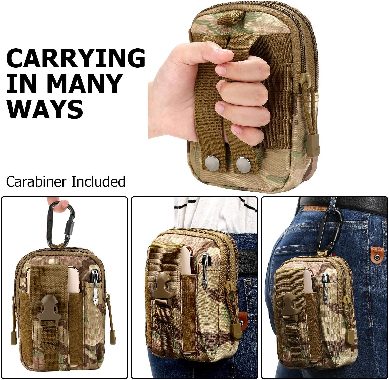 DOUN Outdoor Tactical Waist Bag EDC Molle Belt Waist Pouch Security Purse Phone Carrying Case for Iphone 8 plus Galaxy Note 9 S9 or Less than 6.2 Inches Smartphone - CP Camouflage image number 4