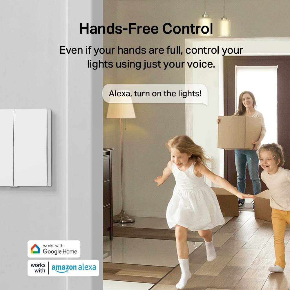 Tp-Link Tapo Smart Light Switch 2 Gang 1 Way, Remote Control, Tool-Free Battery Replacement, No Neutral Required, Compatible Any Bulb, Works Alexa & Google Home, Tapo Hub Required, White