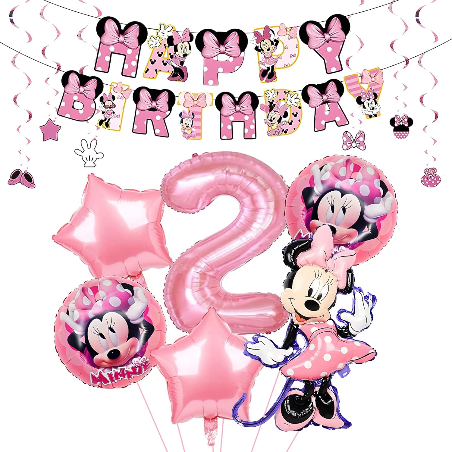 Minnie Birthday Balloons Set: 12 Pieces, Red and White, Star Shaped, Reusable, Biodegradable, Self-Sealing, Minnie Mouse, Butterfly Themed, Perfect for Young Girls' Birthdays image number 1