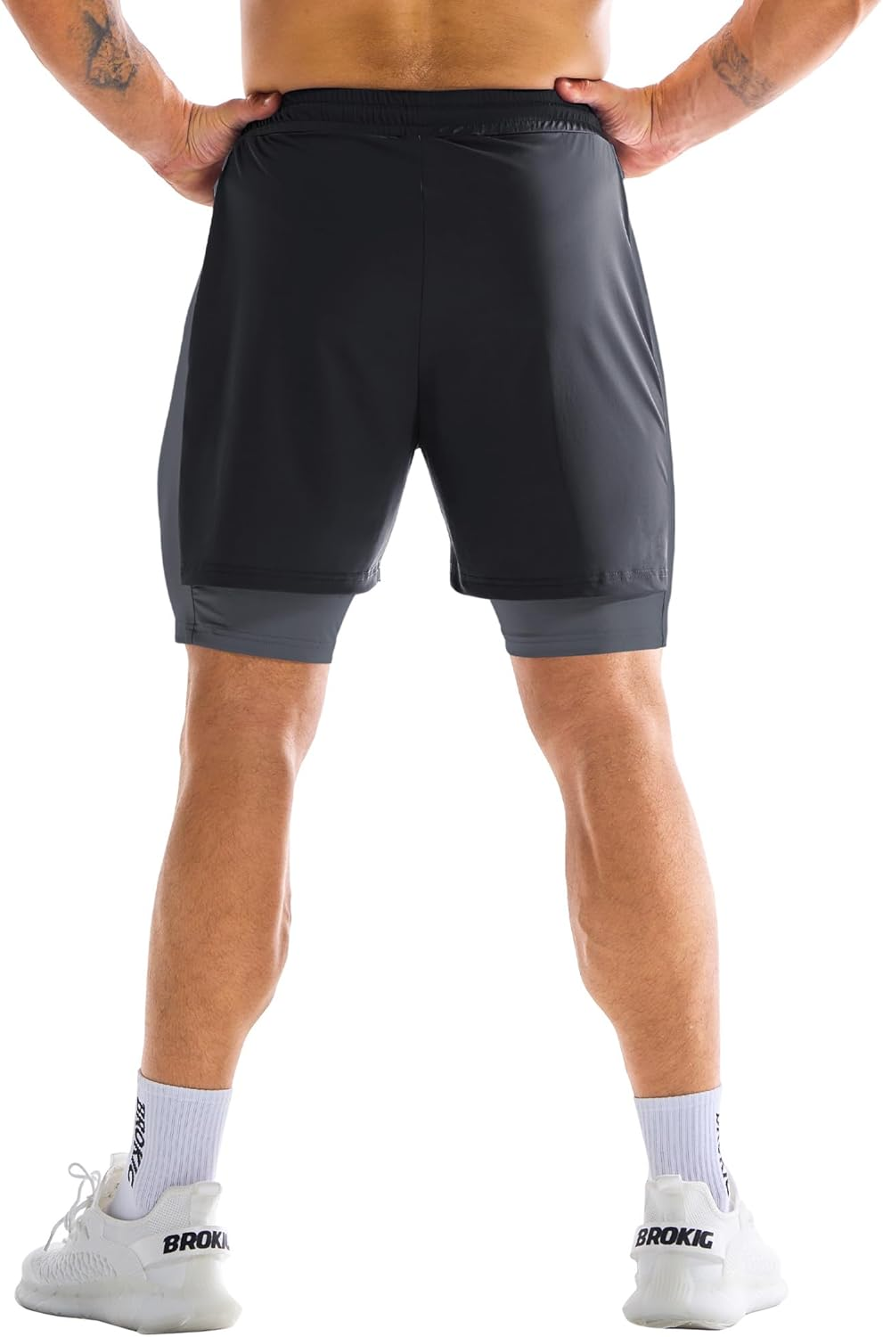 BROKIG Men'S Liner Gym Shorts, Lightweight Running Sport Workout Tennis Short Training Athletic with Zip Pocket