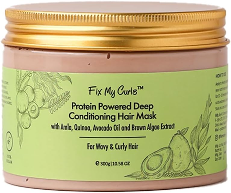 Fix My Curls Protein Powered Deep Conditioning Mask with Amla, Quinoa, Avocado Oil, & Brown Algae Extract for Curly and Wavy Hair (300G) image number 3
