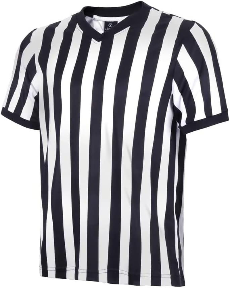 Allentian Men'S Official Black & White Stripe Referee/Umpire Jersey &ndash; Pro-Style V-Neck Referee Uniform, Great for Basketball, Football, Soccer image number 5