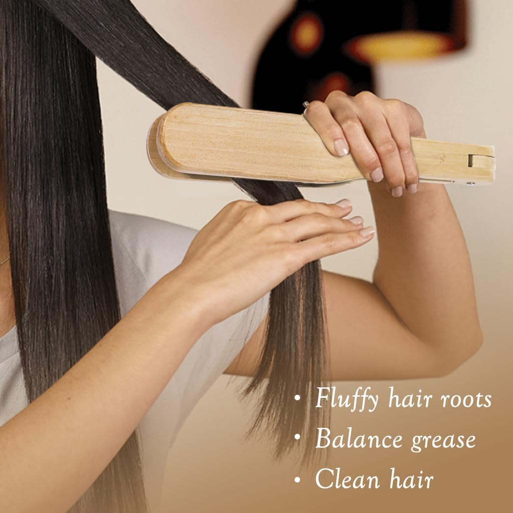 Chazcool Double Sided Bristle Hair Brush, Clamp Hair Brush Use for Smoothing and Straight Hair Styles, Wooden Hair Straightening Brush