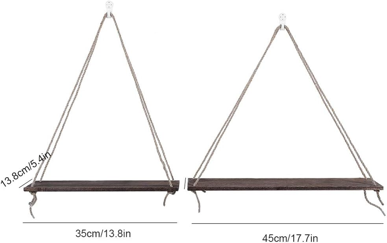 Sling Rope Hanging Plant Flower Pot Shelves Wooden Wall Mounted Storage Rack for Home Decor for Indoor Outdoor Use