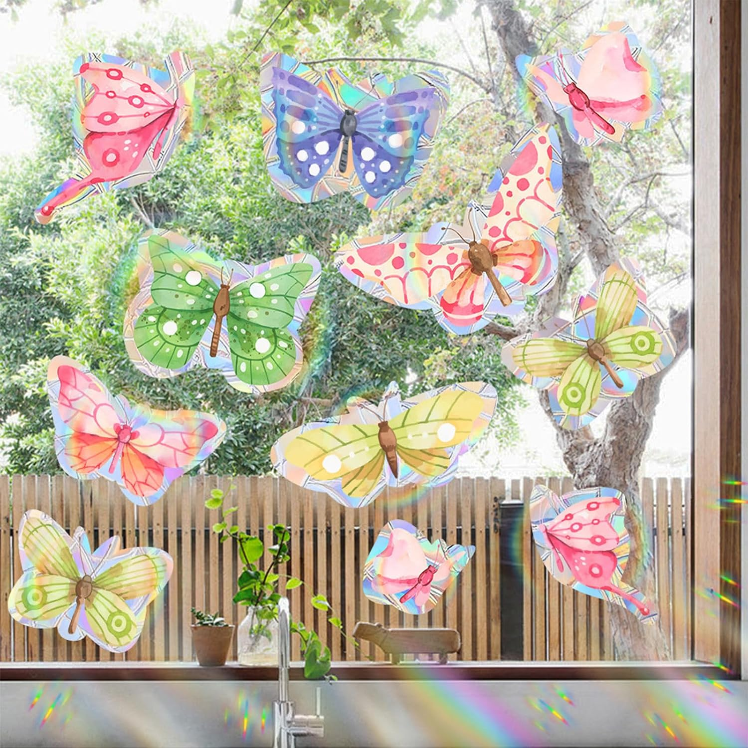 Bee and Sunflower Suncatchers Stickers Prism Glass Decor Anti-Collision Stickers for Birds Vinyl Window Clings Glass Decal for Home Mirror Sticker Flower Window Gels(Bee and Flower)